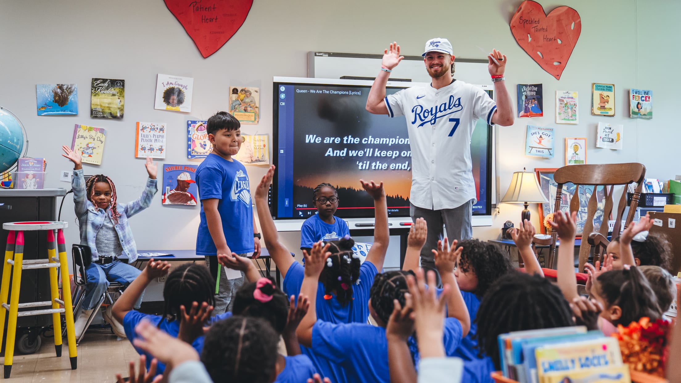 Bobby Witt Jr. participates in activities with students at Ingels Elementary School as their classroom champion for the Royals Literacy League initiative.