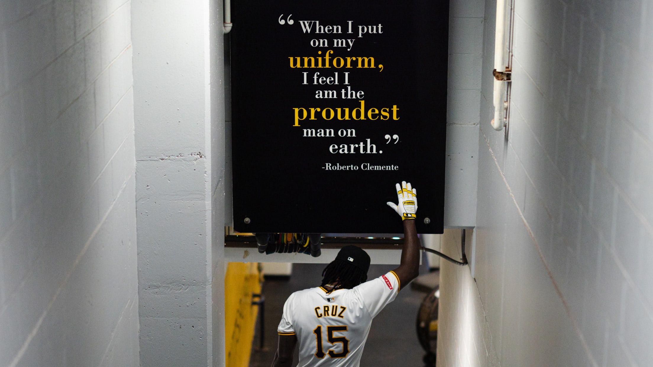 Oneil Cruz walking out to field at PNC Park