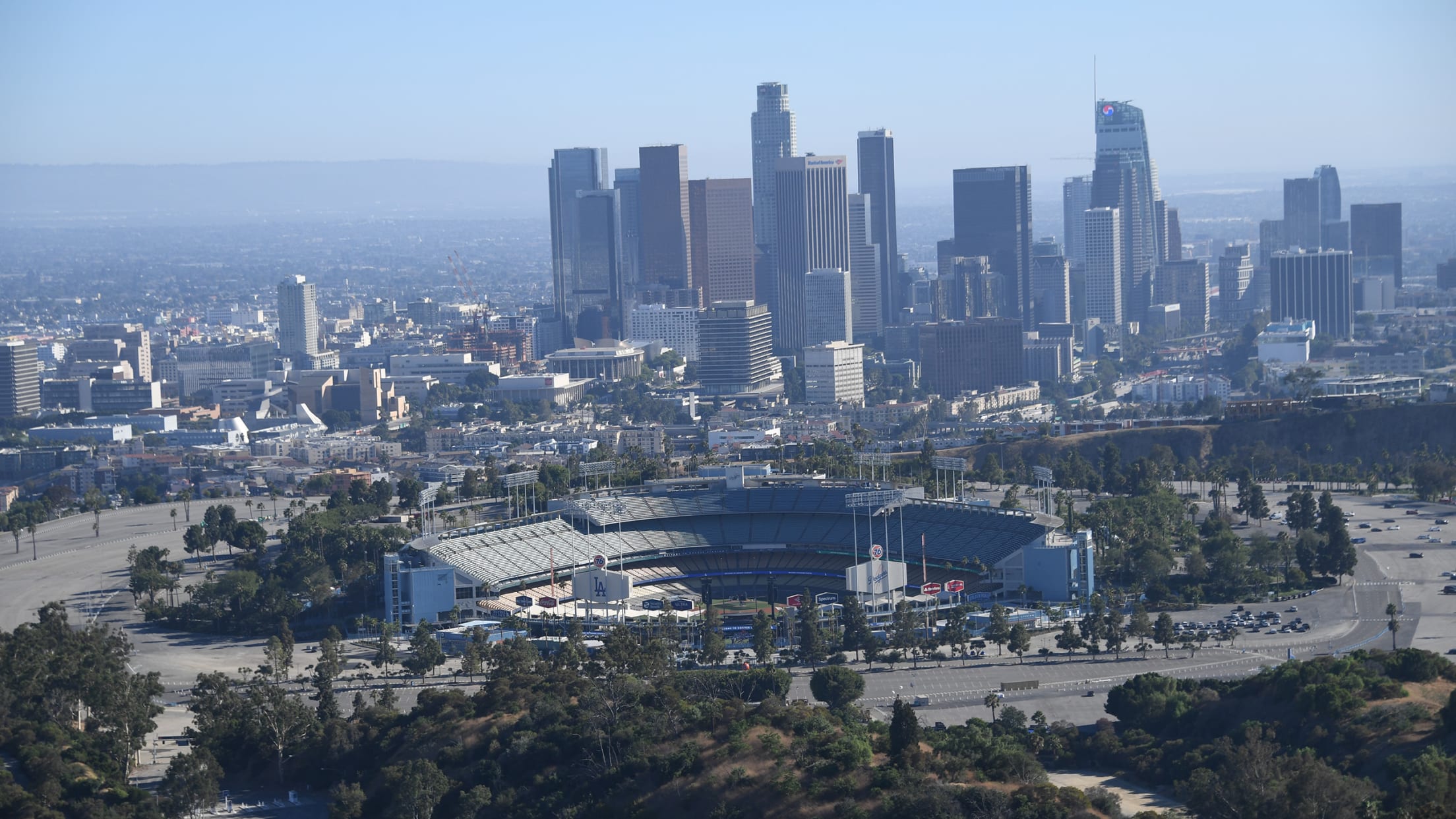Downtown LA Skyline View Outside Gates