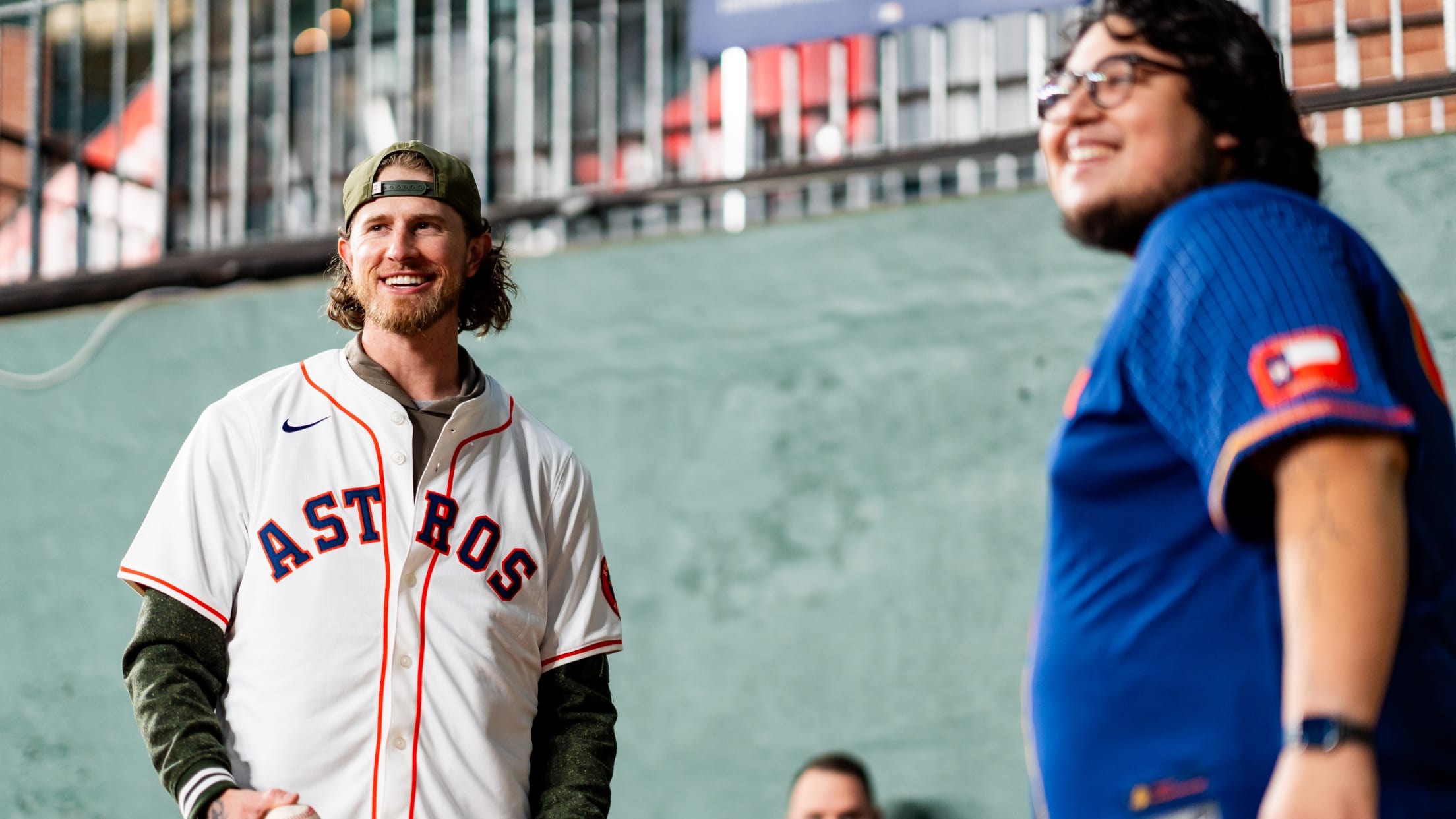 Josh Hader hangs out with a Houston Astros fan.