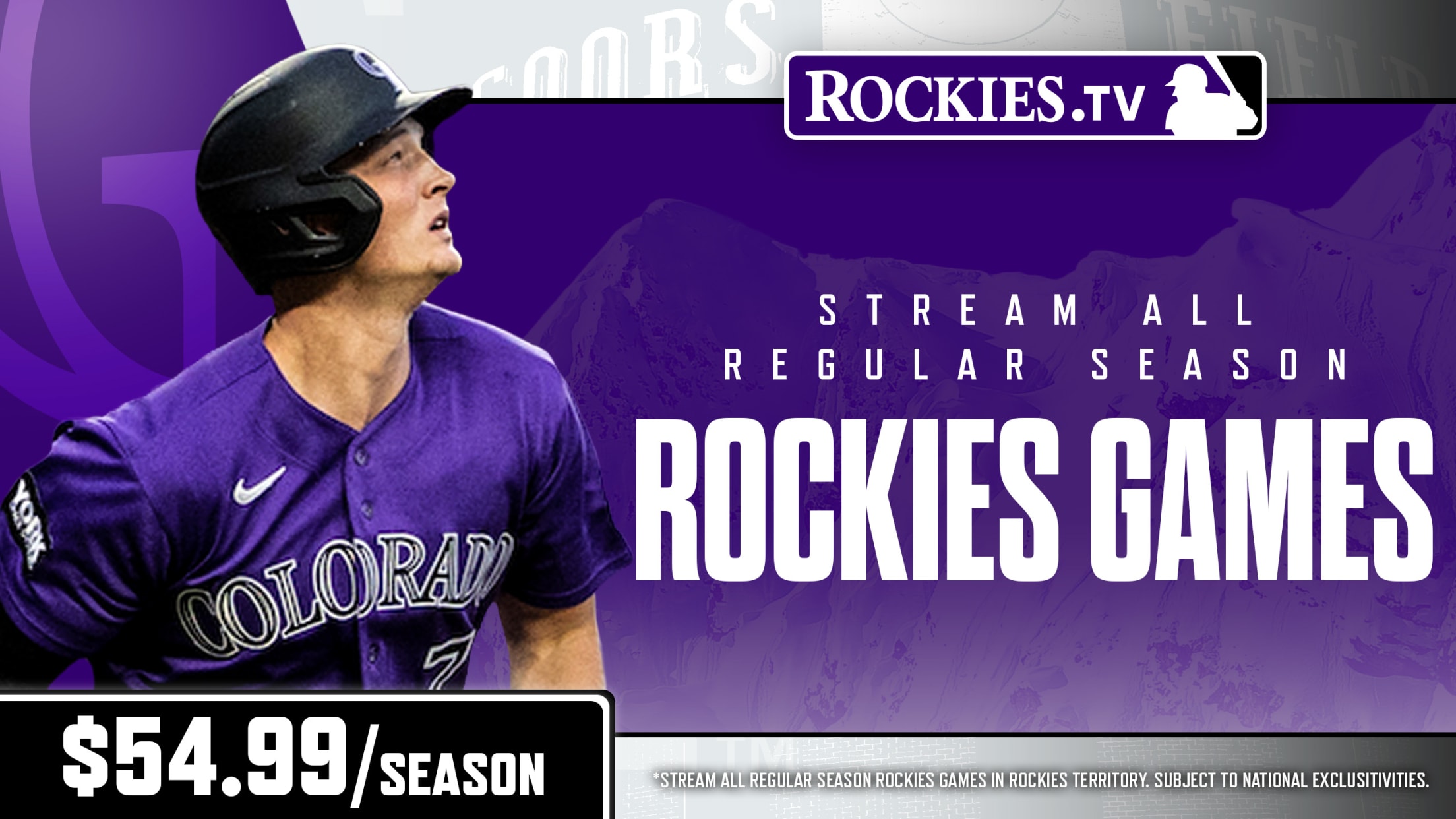 Rockies.TV only $54.99 to stream all regular season Rockies games for the rest of the season. Subject to national exclusivities.