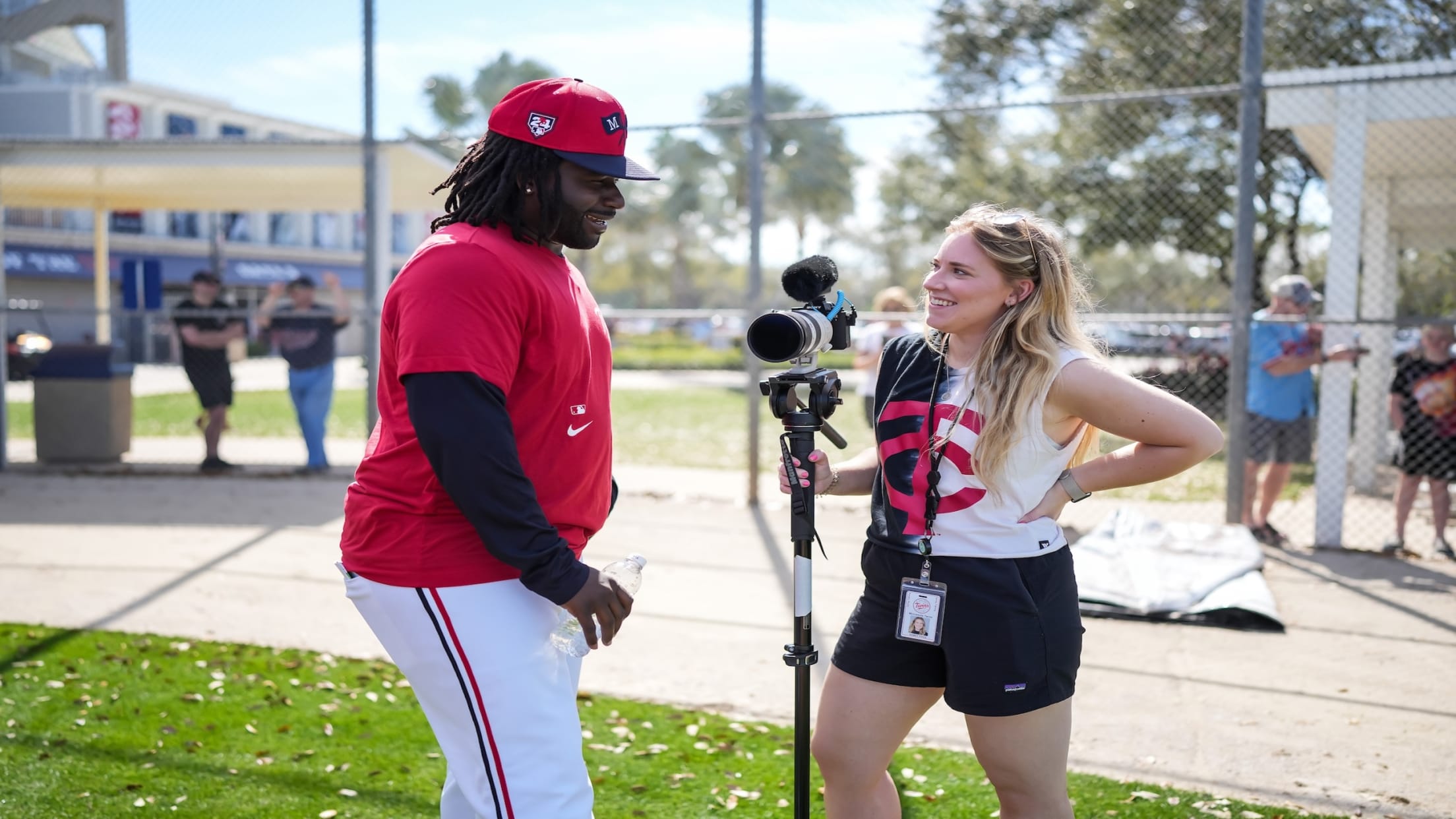 Twins employee interviewing player