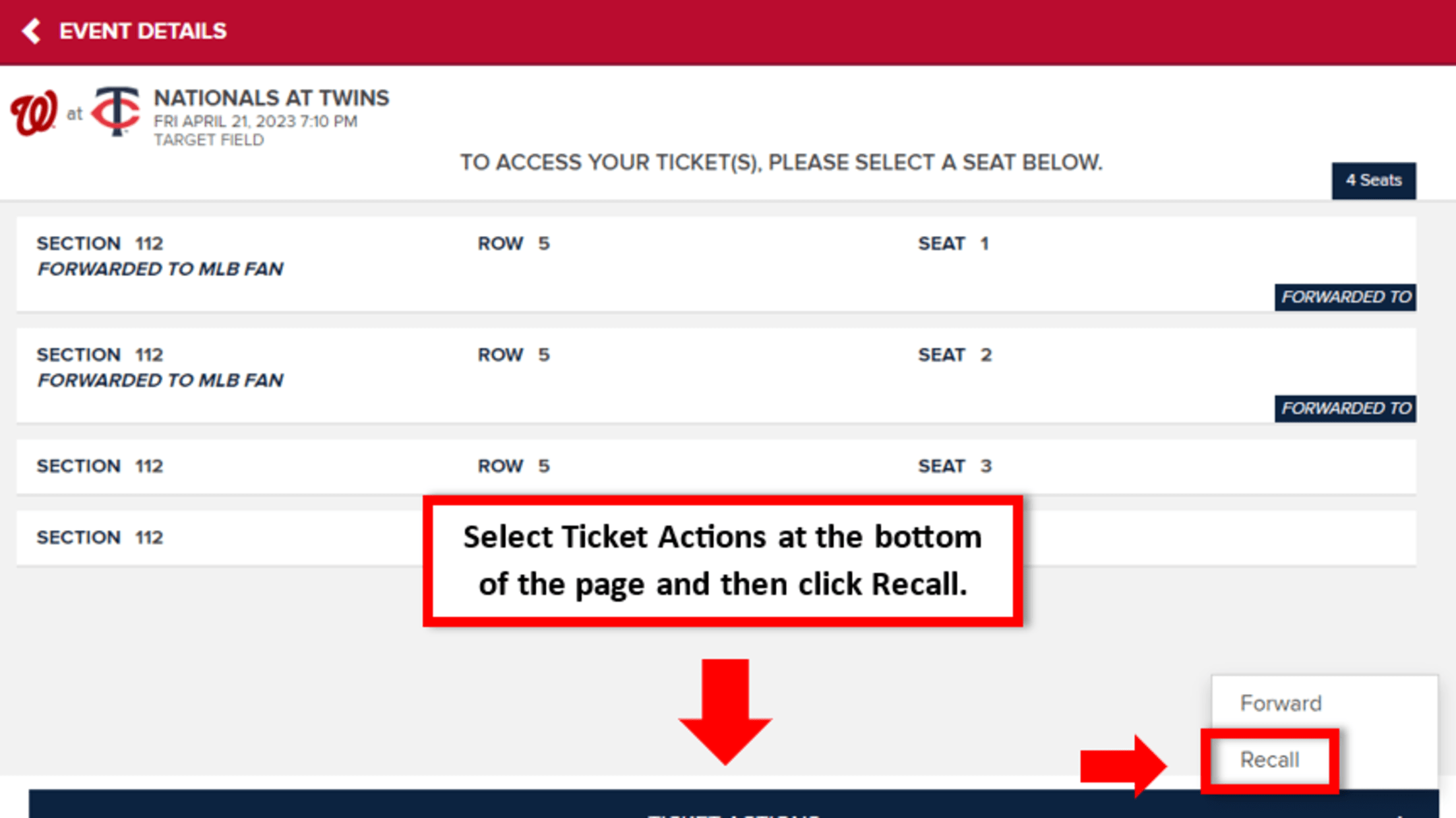 Select Ticket Actions at the bottom of the page and then click Recall