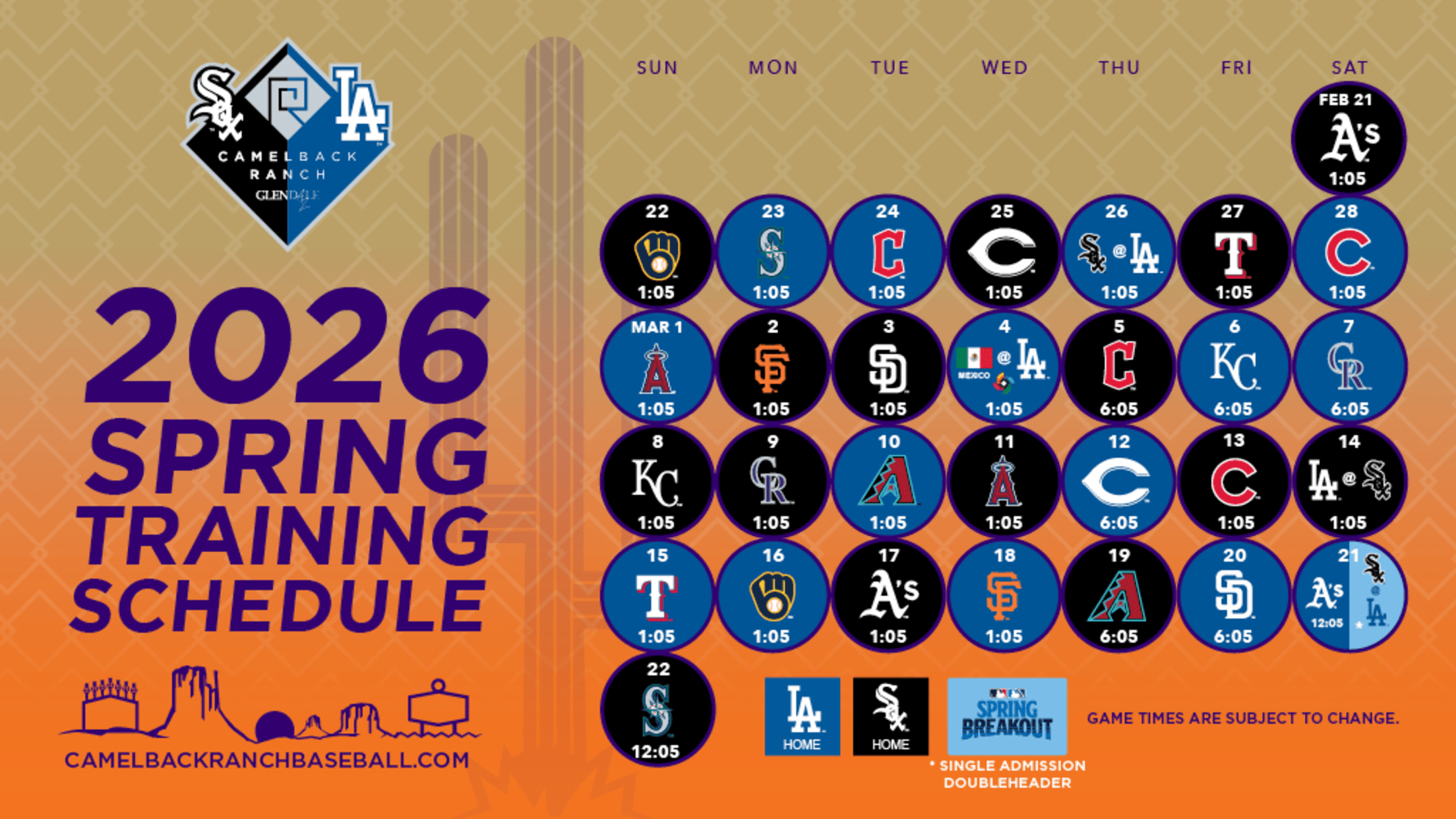 2026 Camelback Ranch Spring Training Schedule