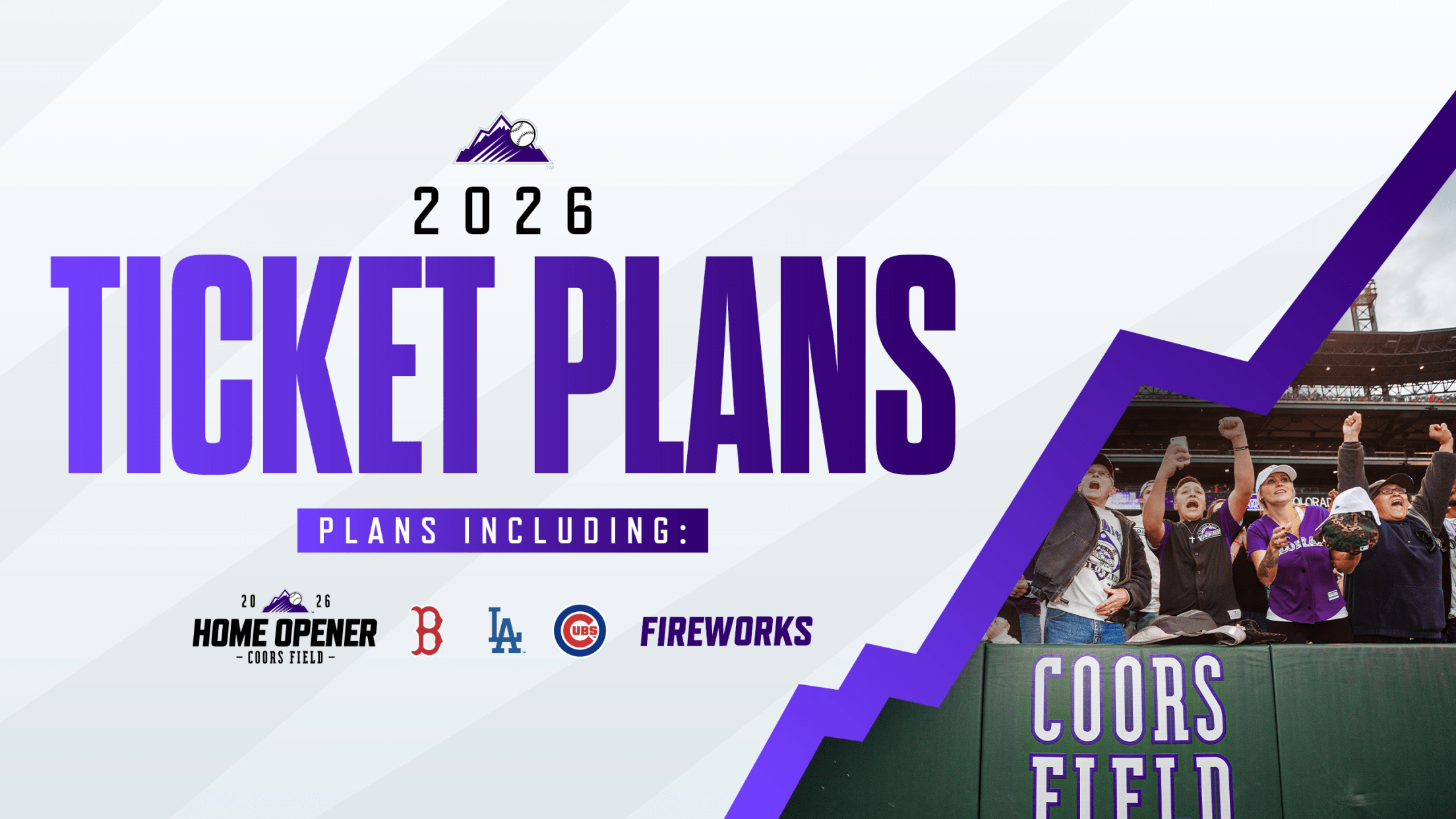 2026 Colorado Rockies Ticket Plans featuring the home opener, Red Sox, Dodgers, Cubs and Fireworks games.