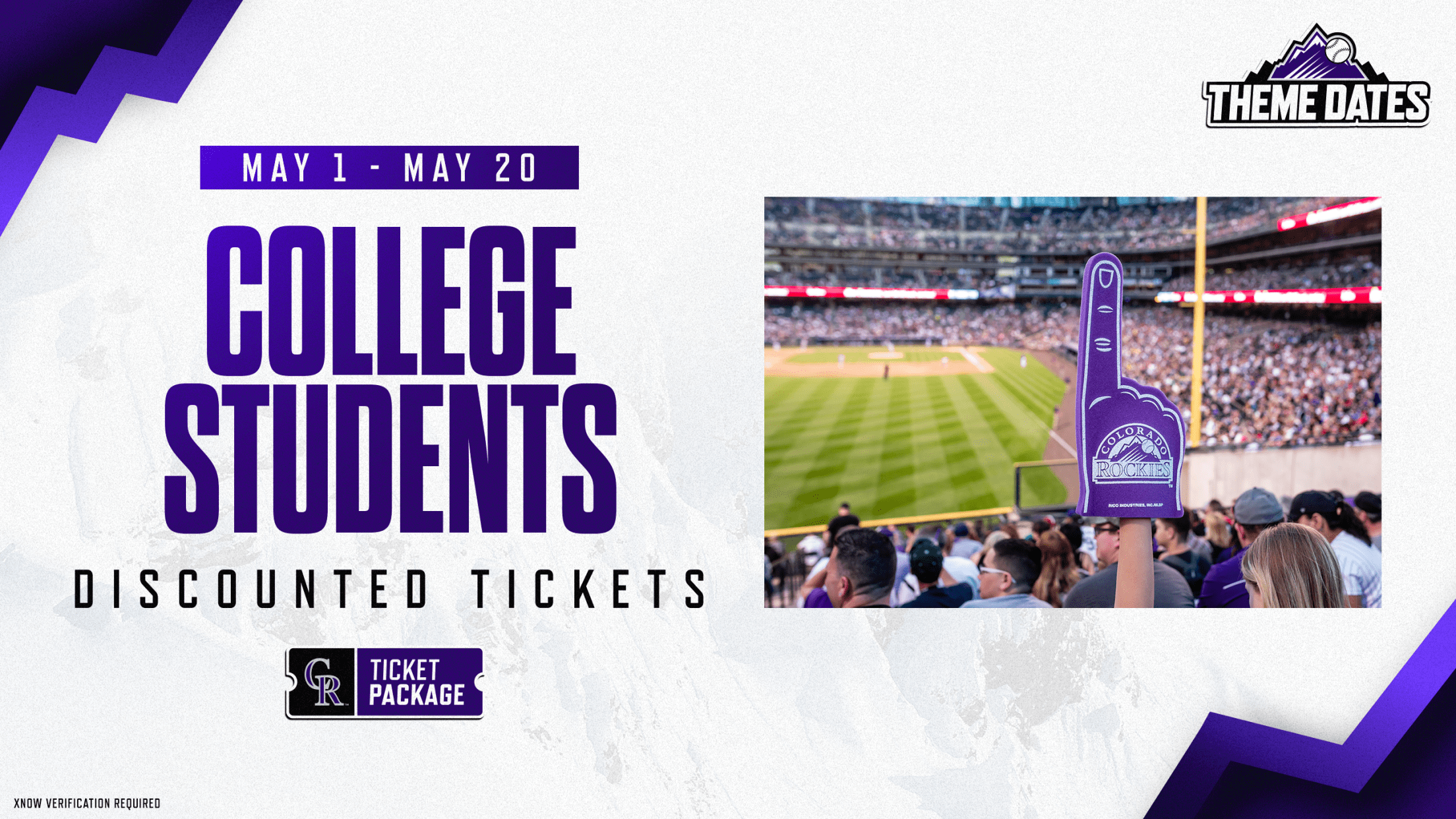 Purchase college student discounted Rockies tickets May 1-20