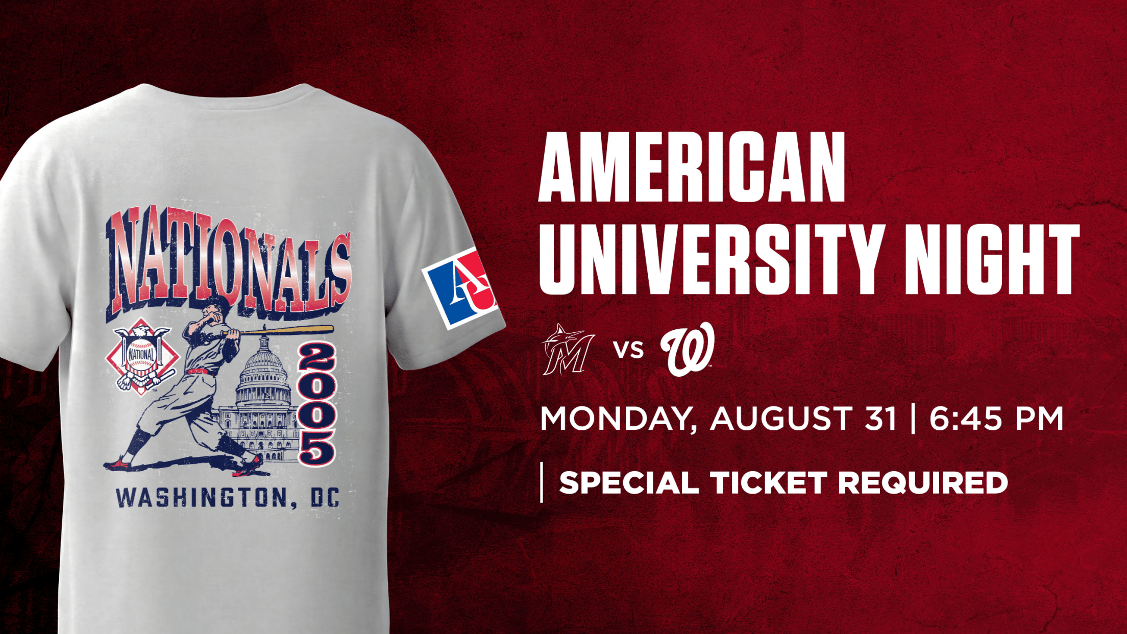 American University Day, Monday, August 31 @ 6:45 PM
