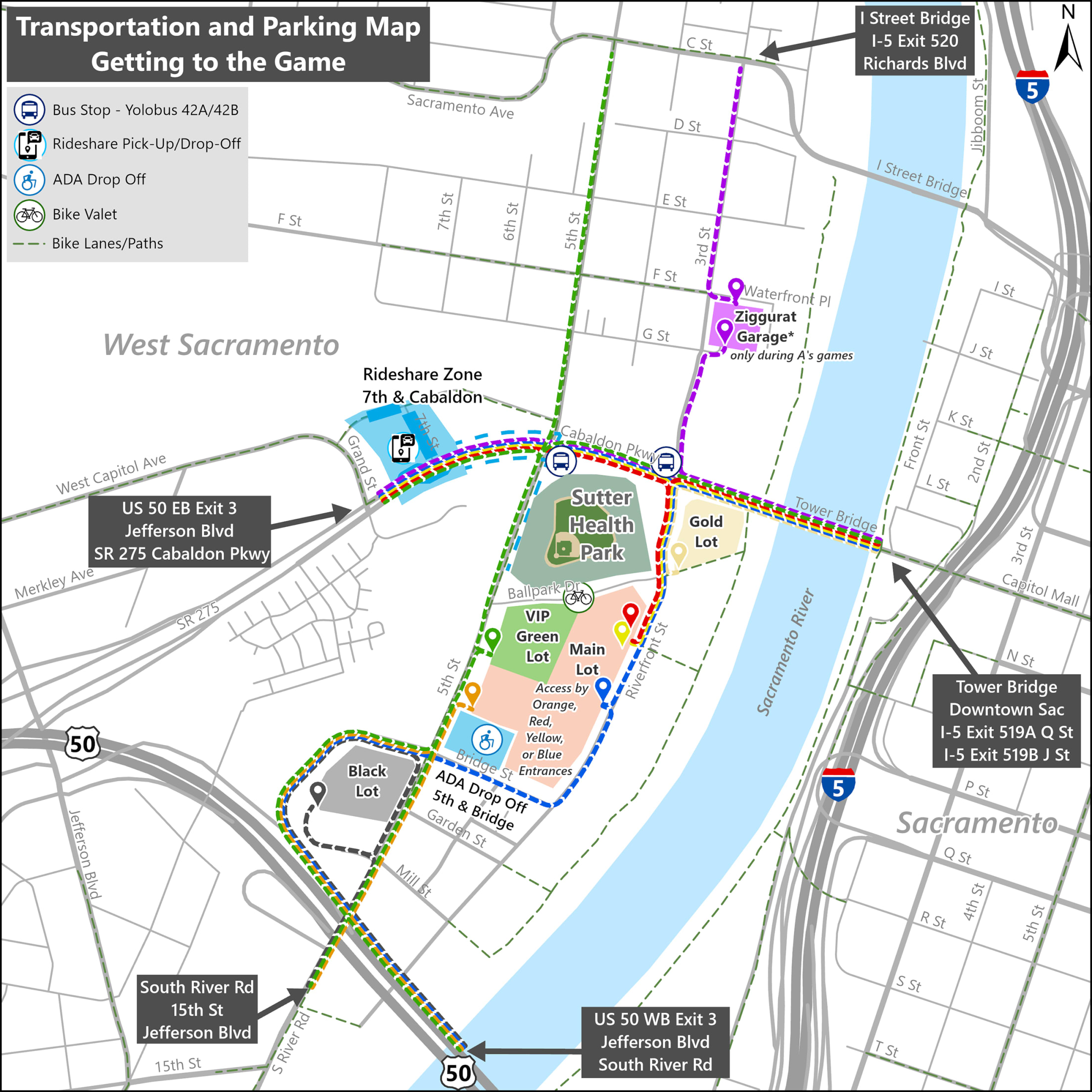 Sutter Health Park: Transportation and Parking Map