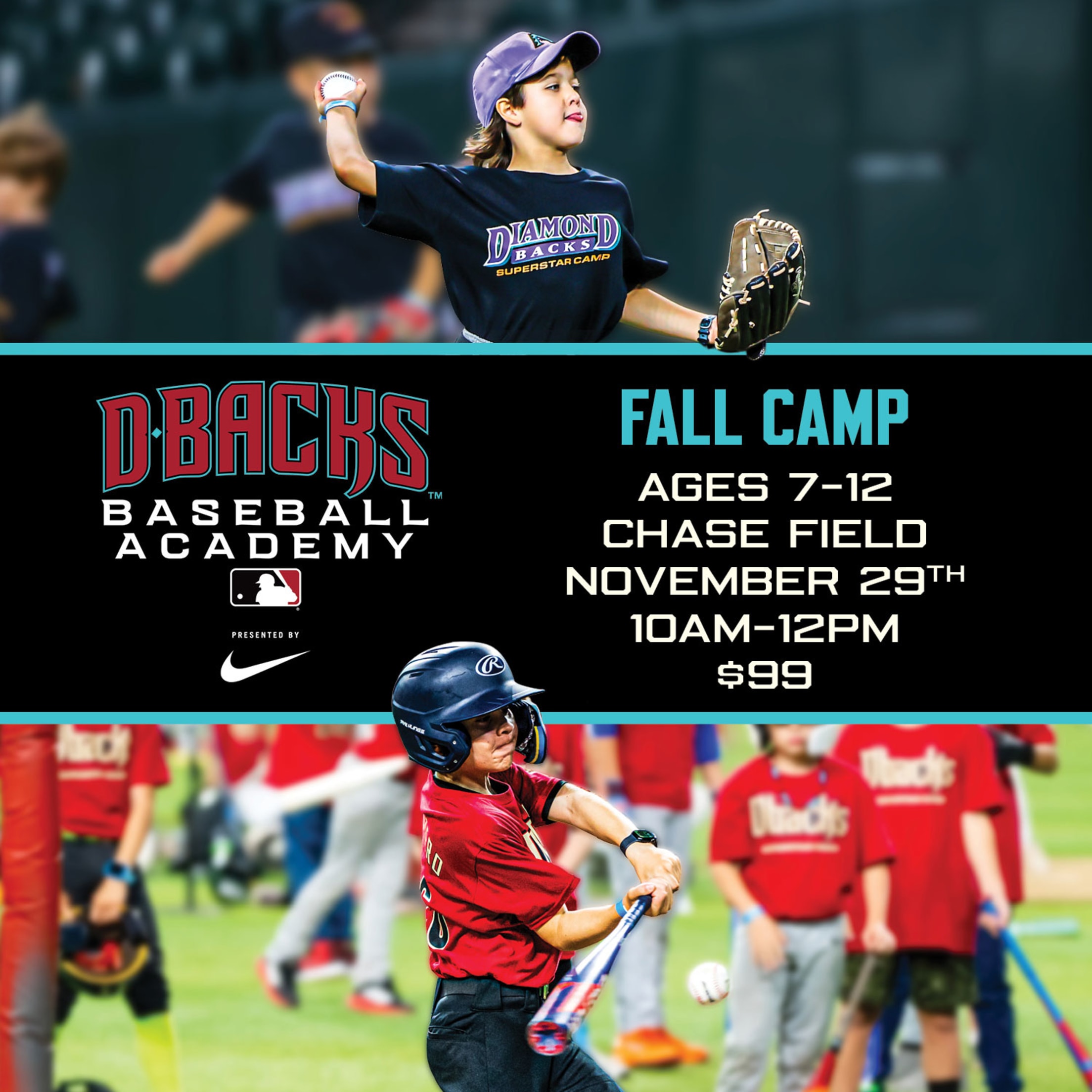 D-backs Baseball Academy Fall Camp, Ages 7-12, Chase Field, November 29, $99