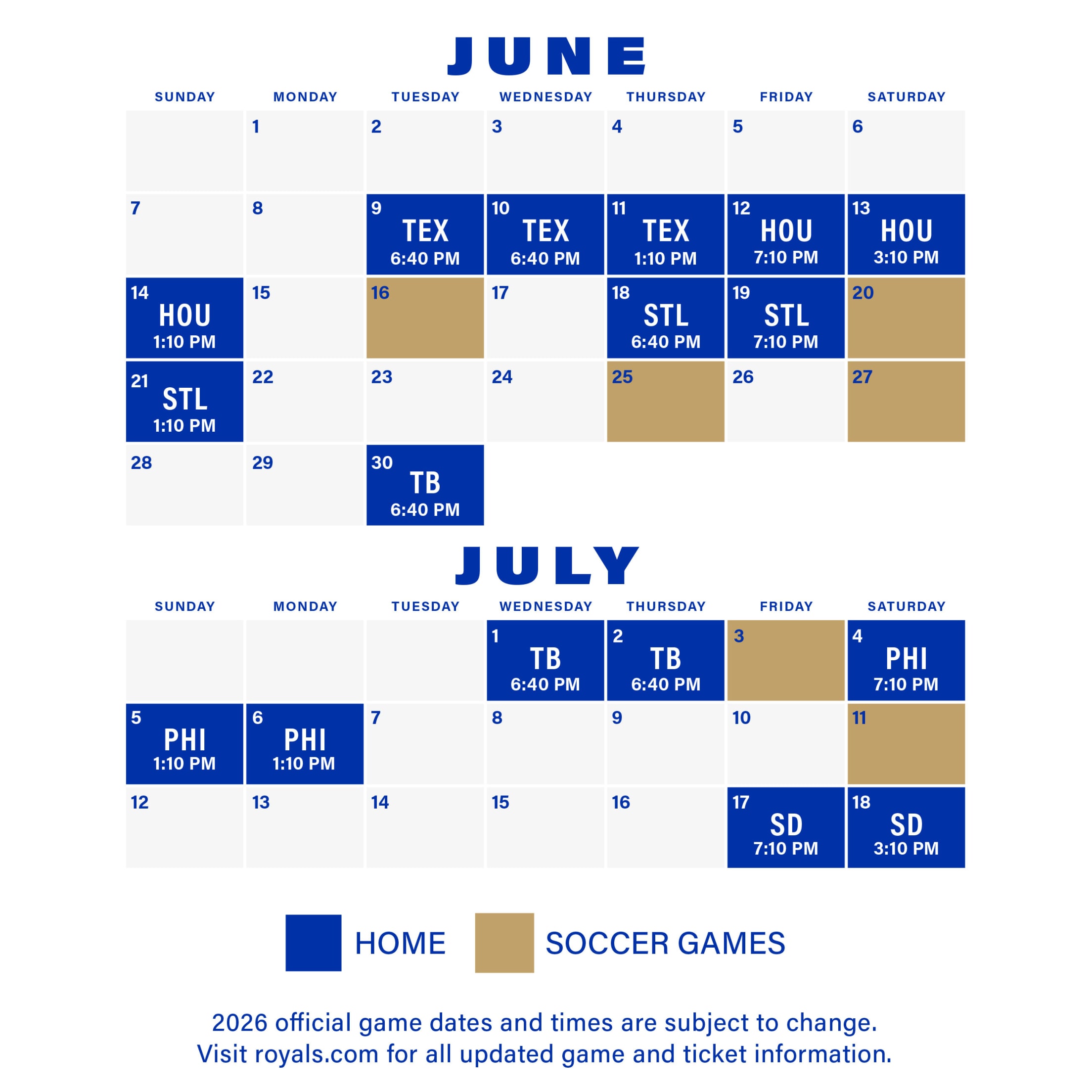 Royals x Global Soccer Schedule