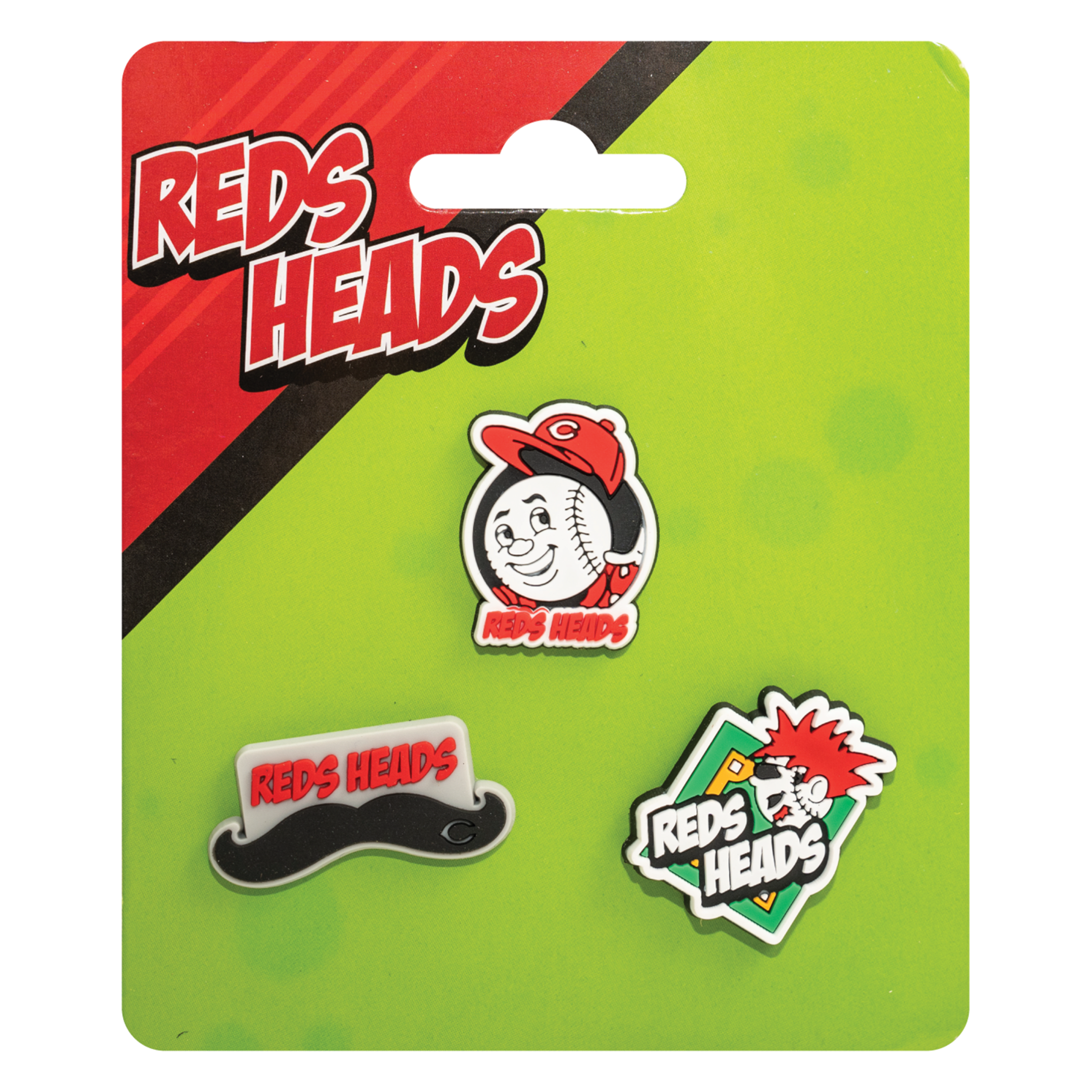 Reds Heads shoe charms - three charms with assorted designs.
