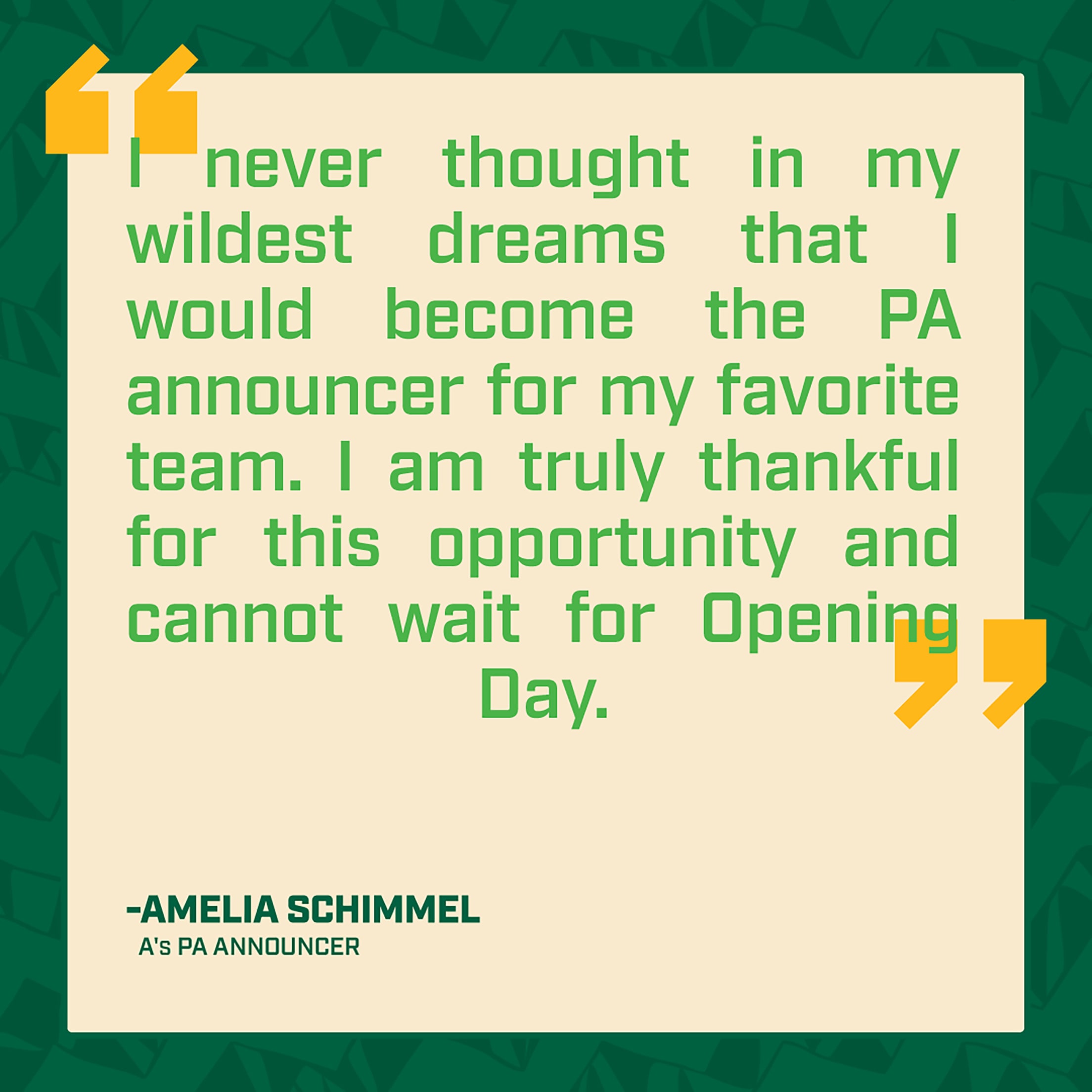 Amelia Schimmel: A's New PA Announcer