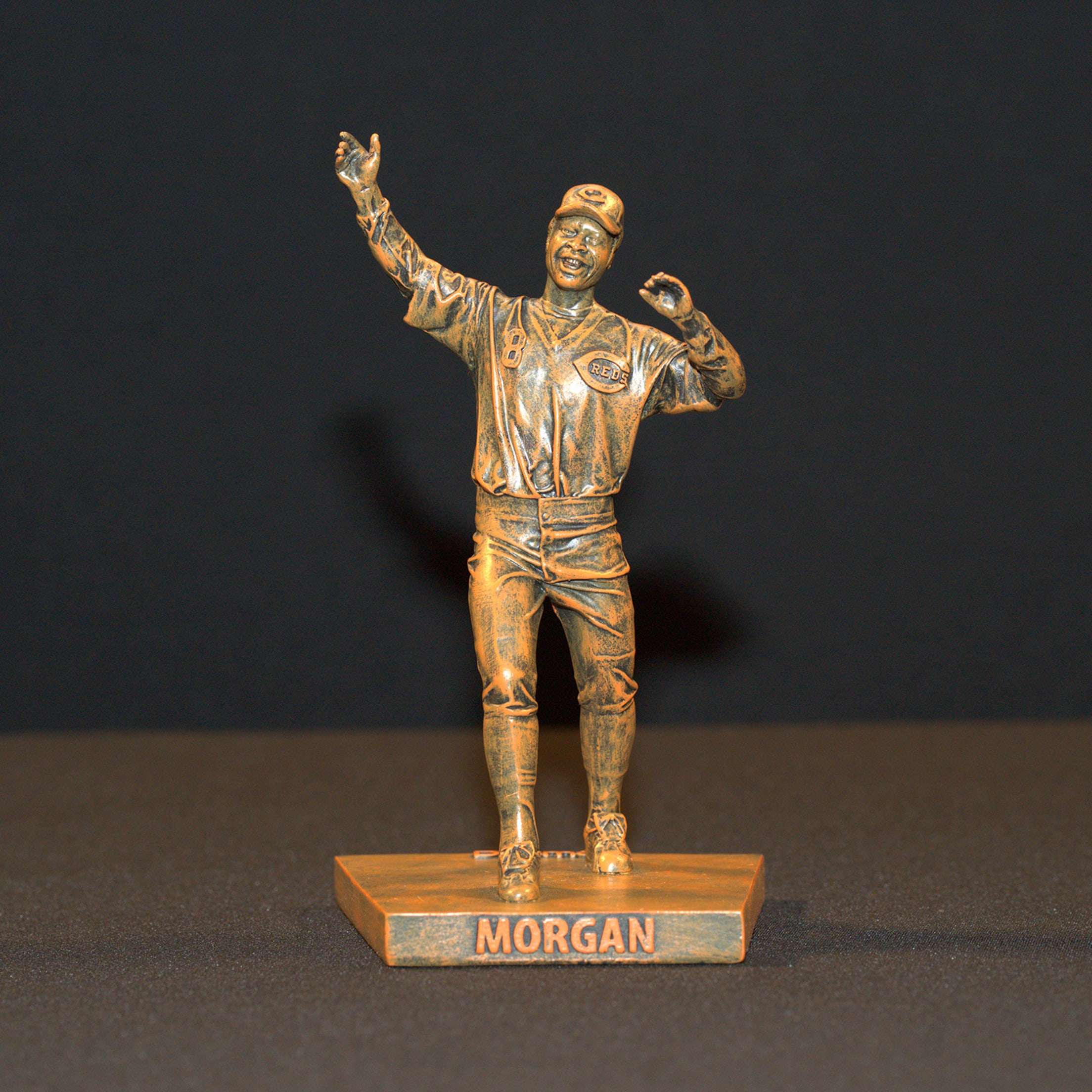Reds Hall of Fame bronze statue replica of Joe Morgan.
