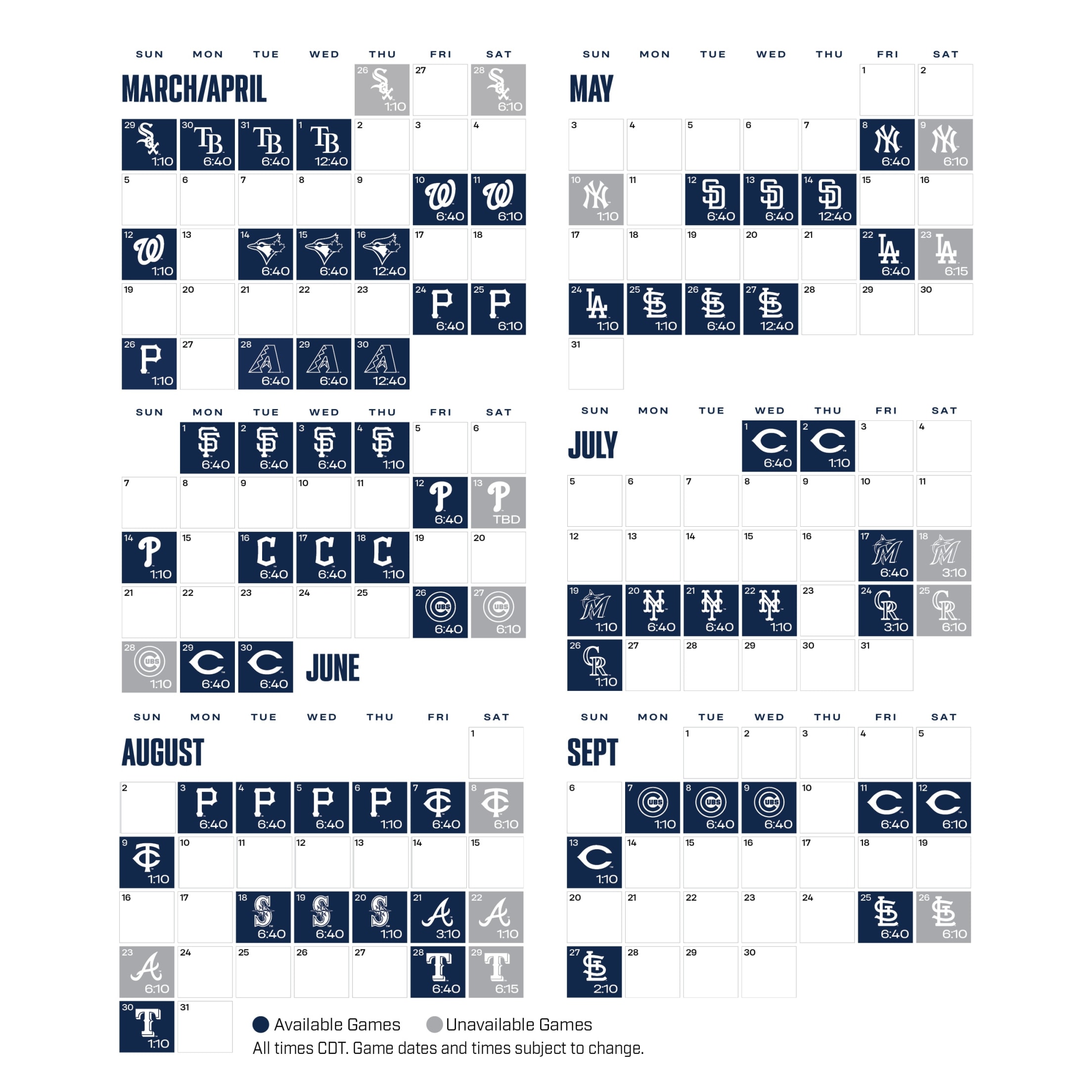 Amateur Baseball Calendar