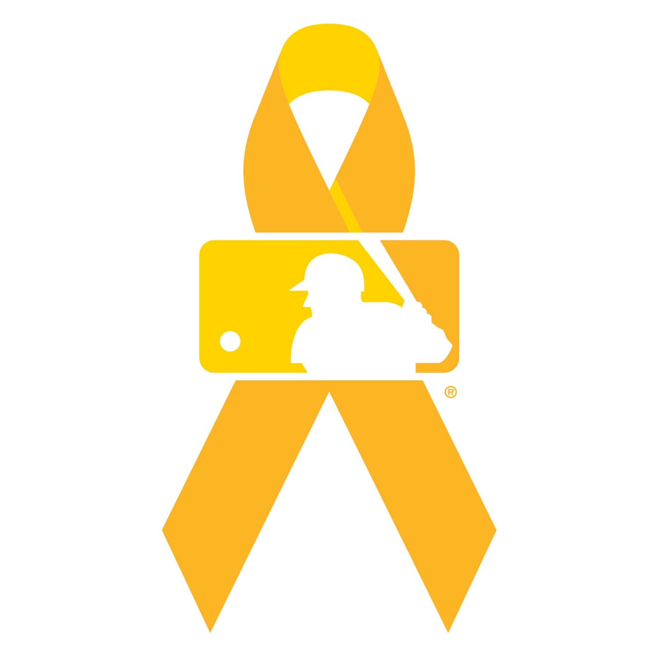 A yellow MLB ribbon for Childhood Cancer Awareness