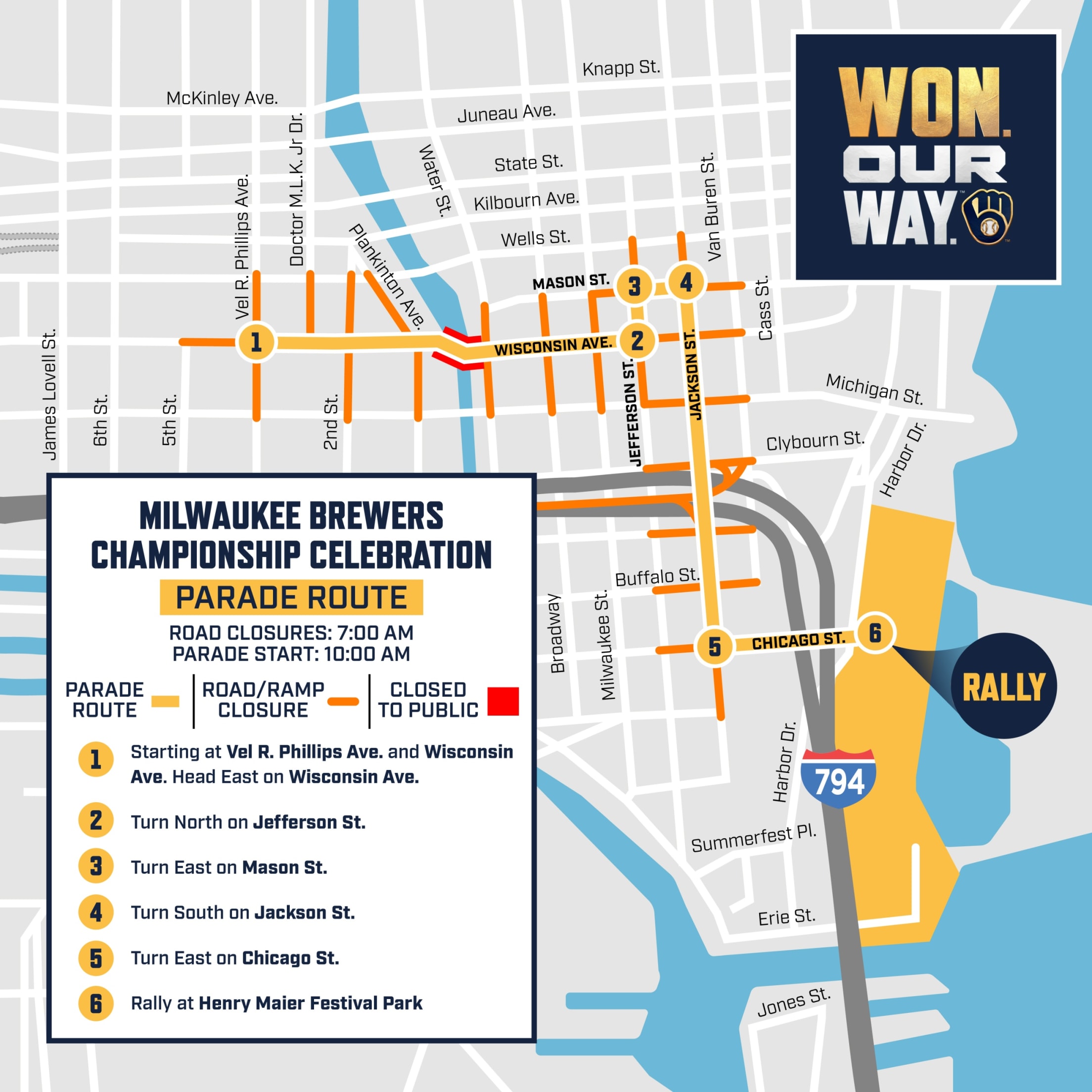 Milwaukee Brewers Championship Celebration Parade Route