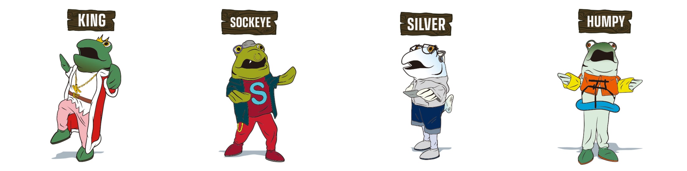 Icon images of King, Sockeye, Silver and Humpy Salmon.