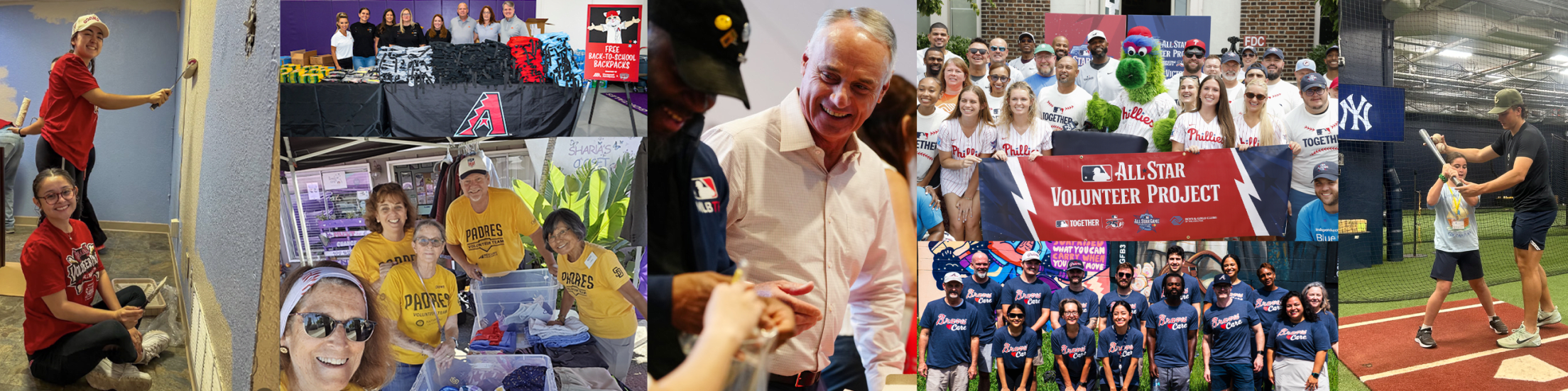 Images from MLB community events including the All-Star Volunteer Project.