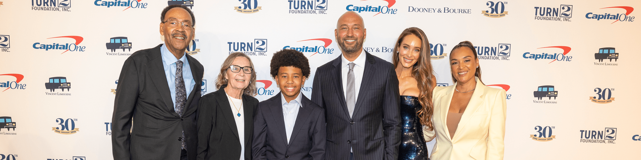The Jeter family poses for a photo at the Turn 2 Foundation 30th Anniversary Gala.