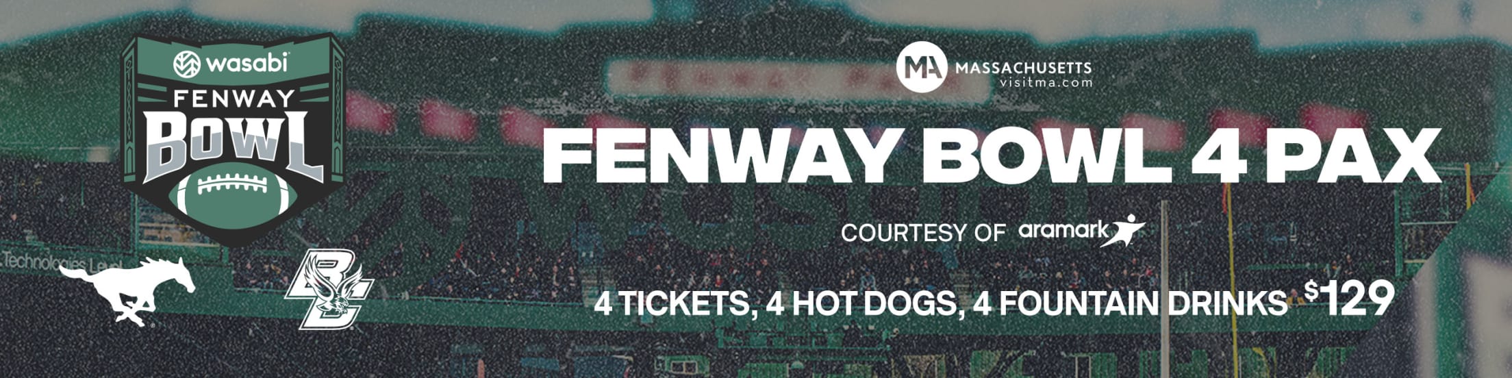 Wasabi Fenway Bowl: Fenway Bowl 4 Pax courtesy of Aramark. 4 tickets, 4 hot dogs, and 4 fountain drinks for $129.