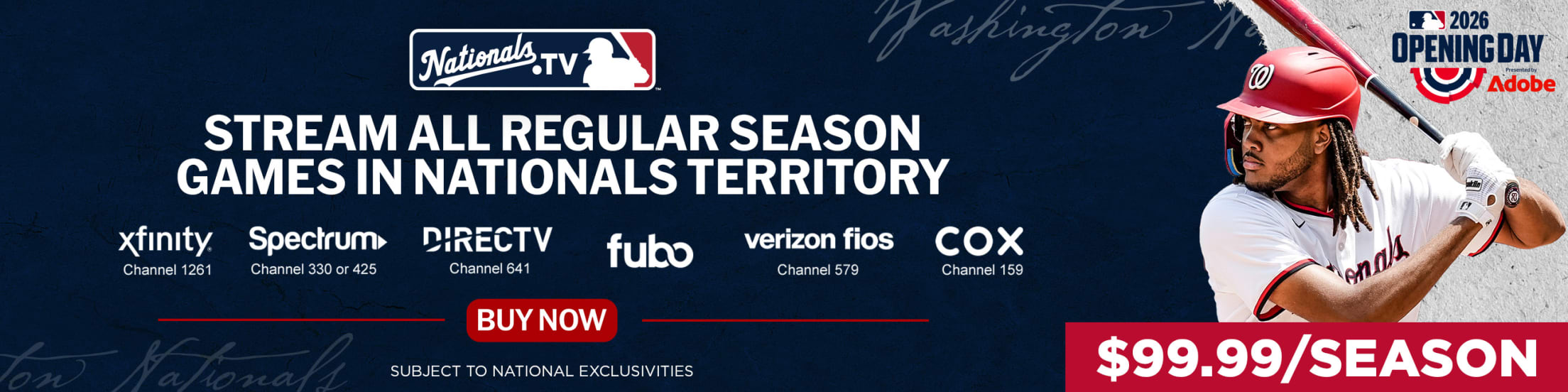 Nationals.TV - Stream all regular season games in Nationals territory.