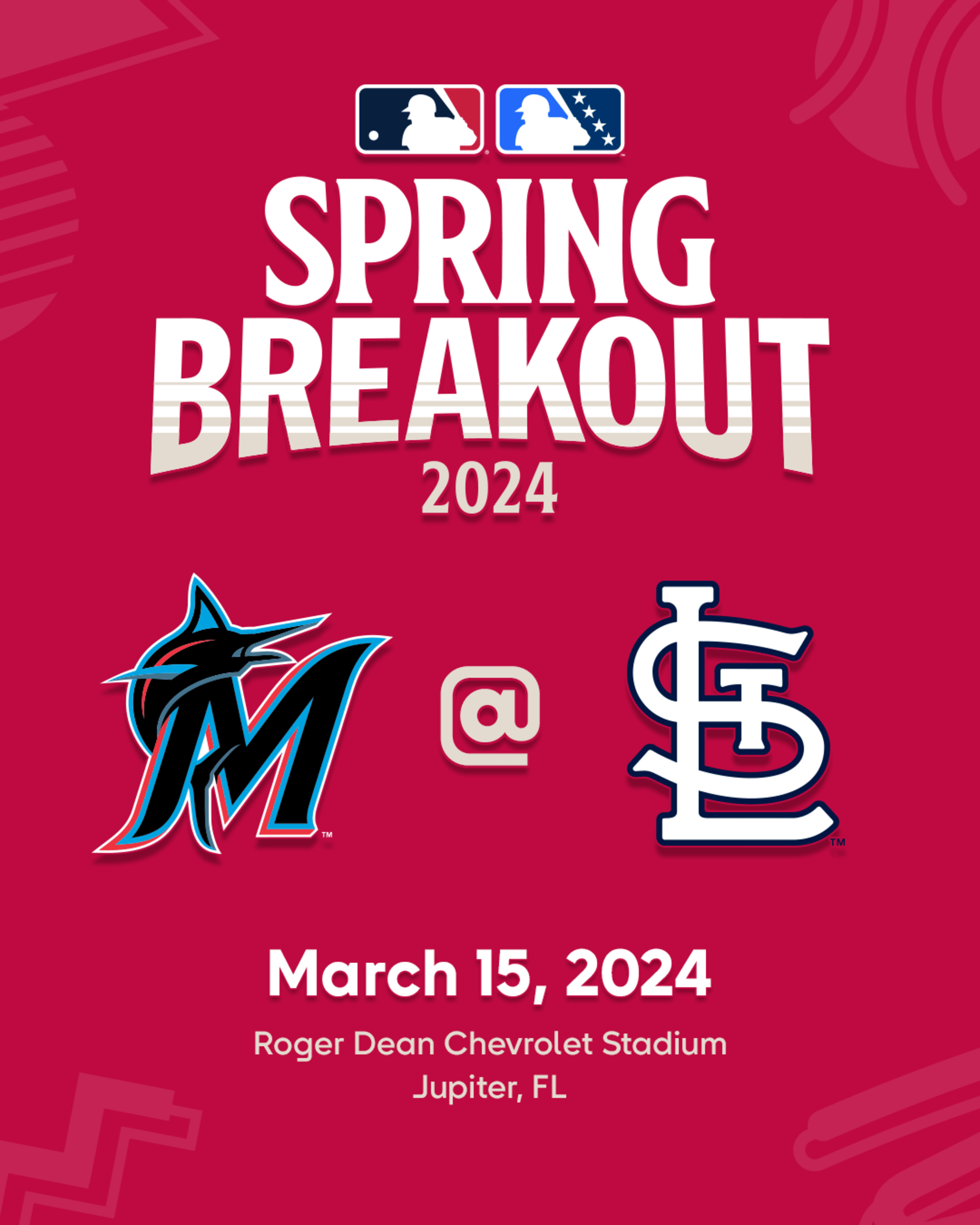 MLB Spring Breakout 2024. Miami Marlins at St. Louis Cardinals. March 15, 2024. Roger Dean Chevrolet Stadium in Jupiter, Florida.
