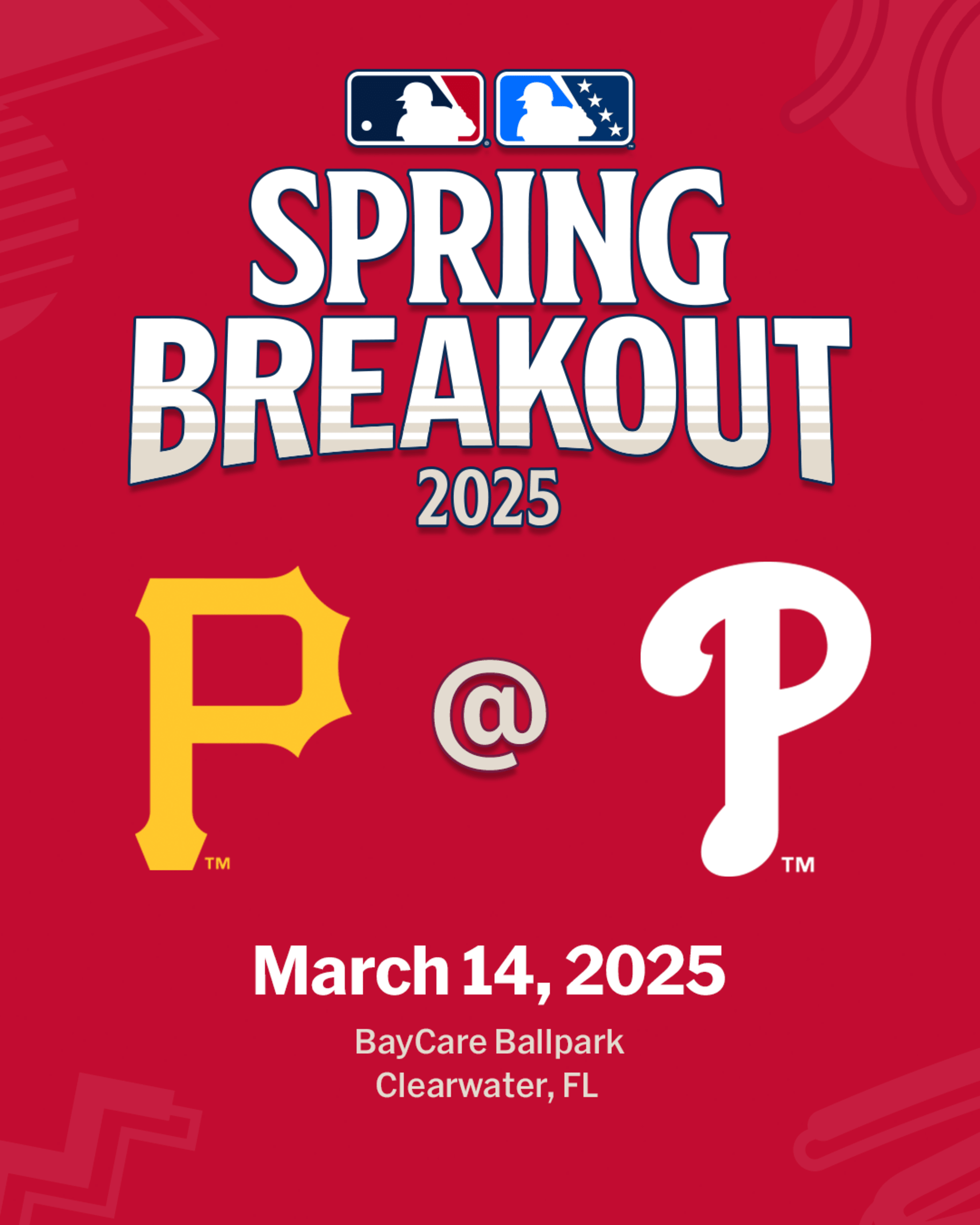 2025 MLB Spring Breakout game - Pittsburgh Pirates Prospects vs. Philadelphia Phillies Prospects. March 14, 2025 at BayCare Ballpark in Clearwater, Florida.
