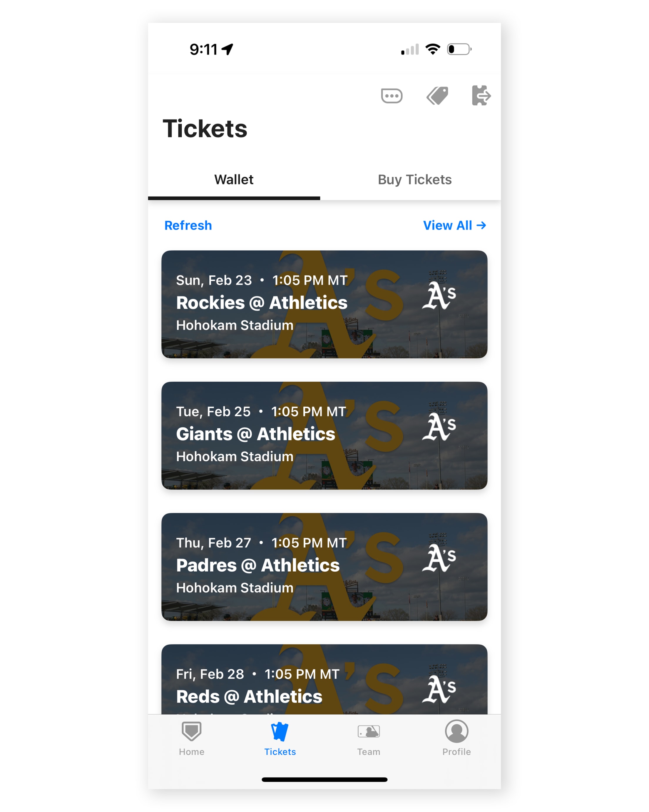 Log into the MLB Ballpark app & click "Tickets"