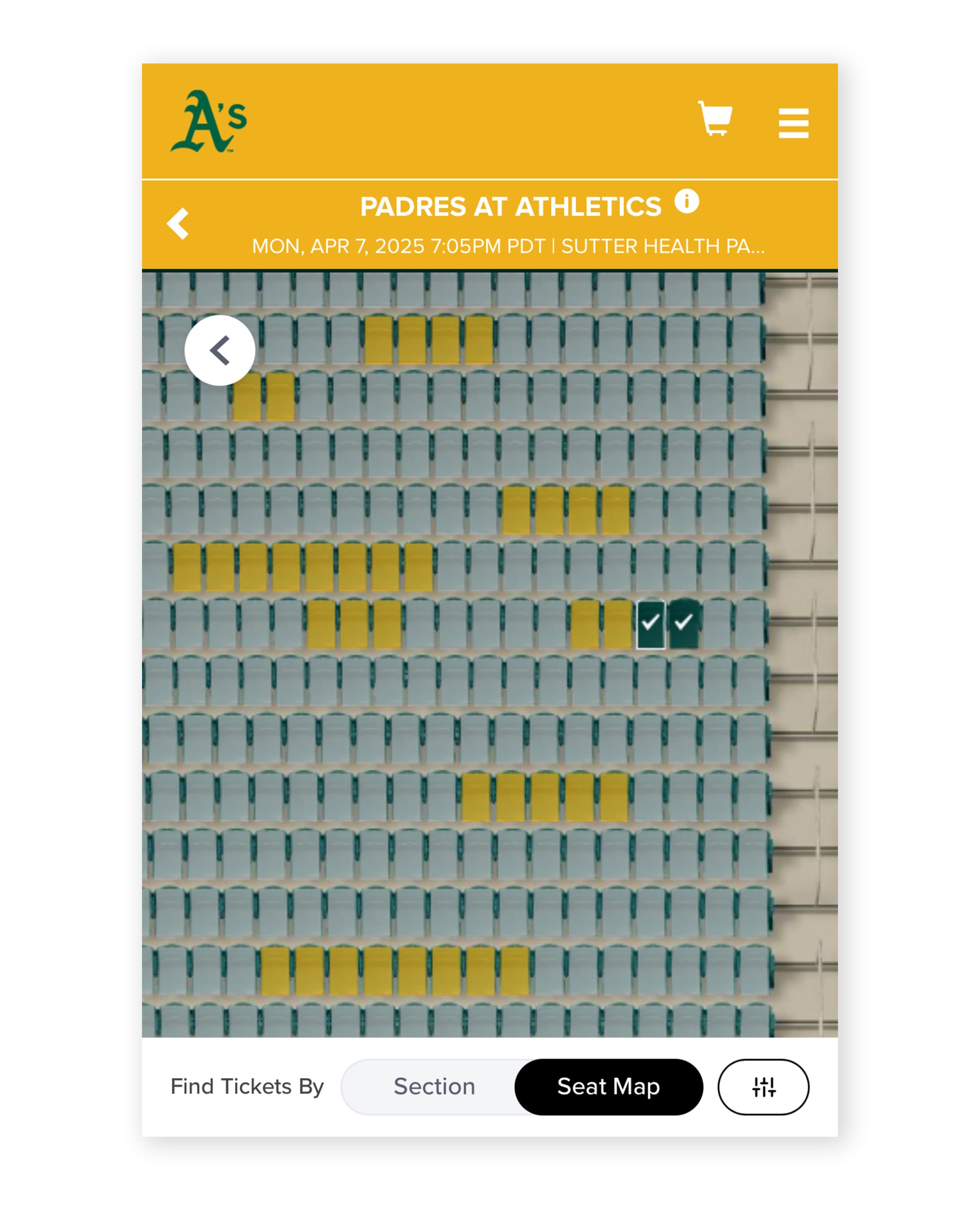 Buying Tickets > Find a Seat > Select Seat(s)