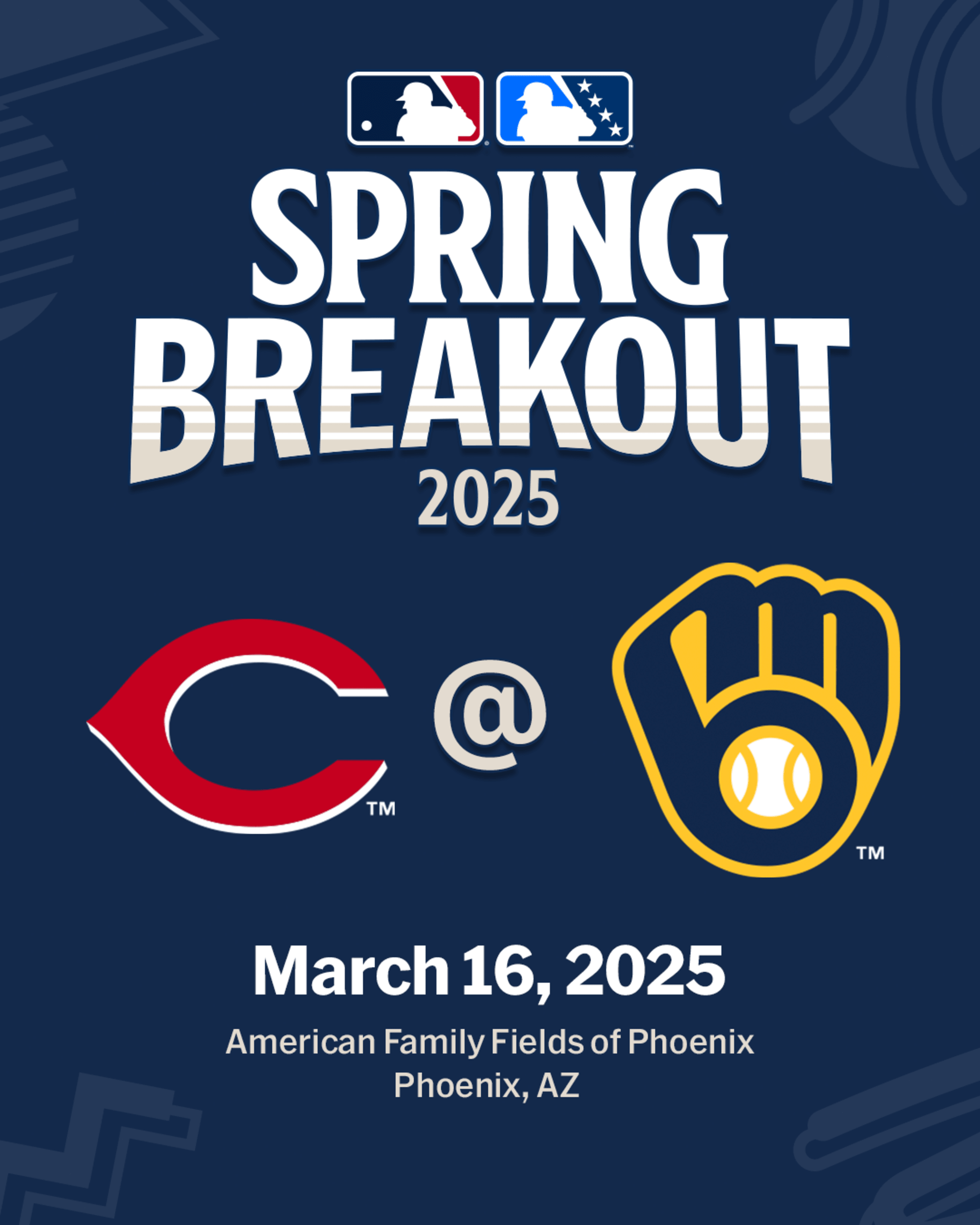 2025 MLB Spring Breakout game - Cincinnati Reds Prospects vs. Milwaukee Brewers Prospects. March 16, 2025 at American Family Fields of Phoenix in Phoenix, Arizona.