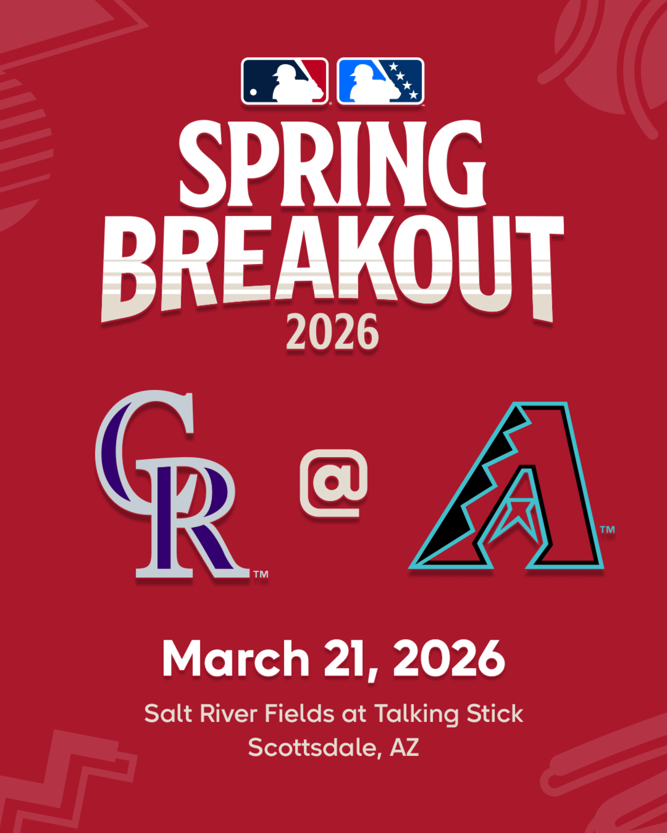 2026 MLB Spring Breakout game - Colorado Rockies Prospects vs. Arizona Diamondbacks Prospects. March 21, 2026 at Salt River Fields at Talking Stick in Scottsdale, Arizona.