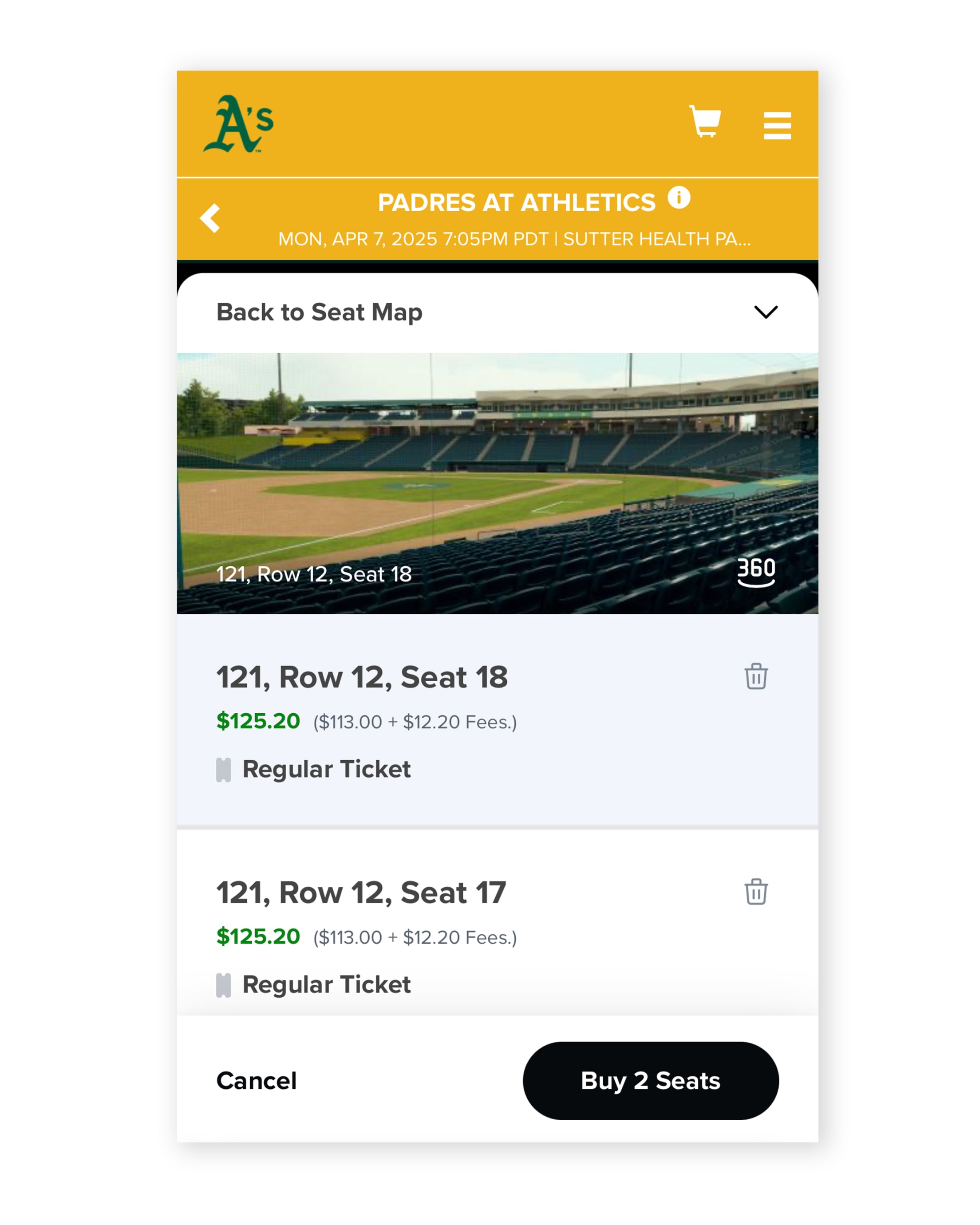 Buying Tickets > Find a Seat > Confirm Selection