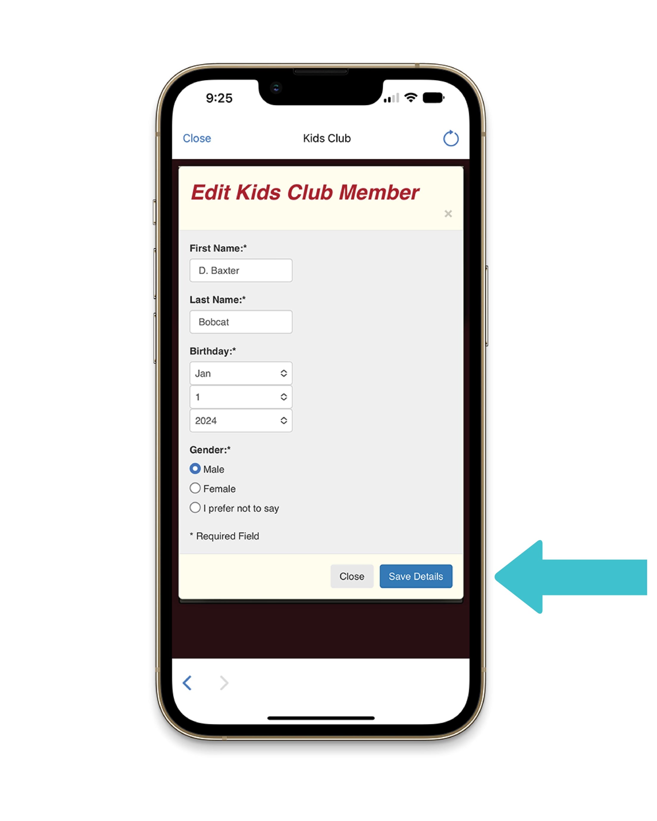 Kids Club edit kid info