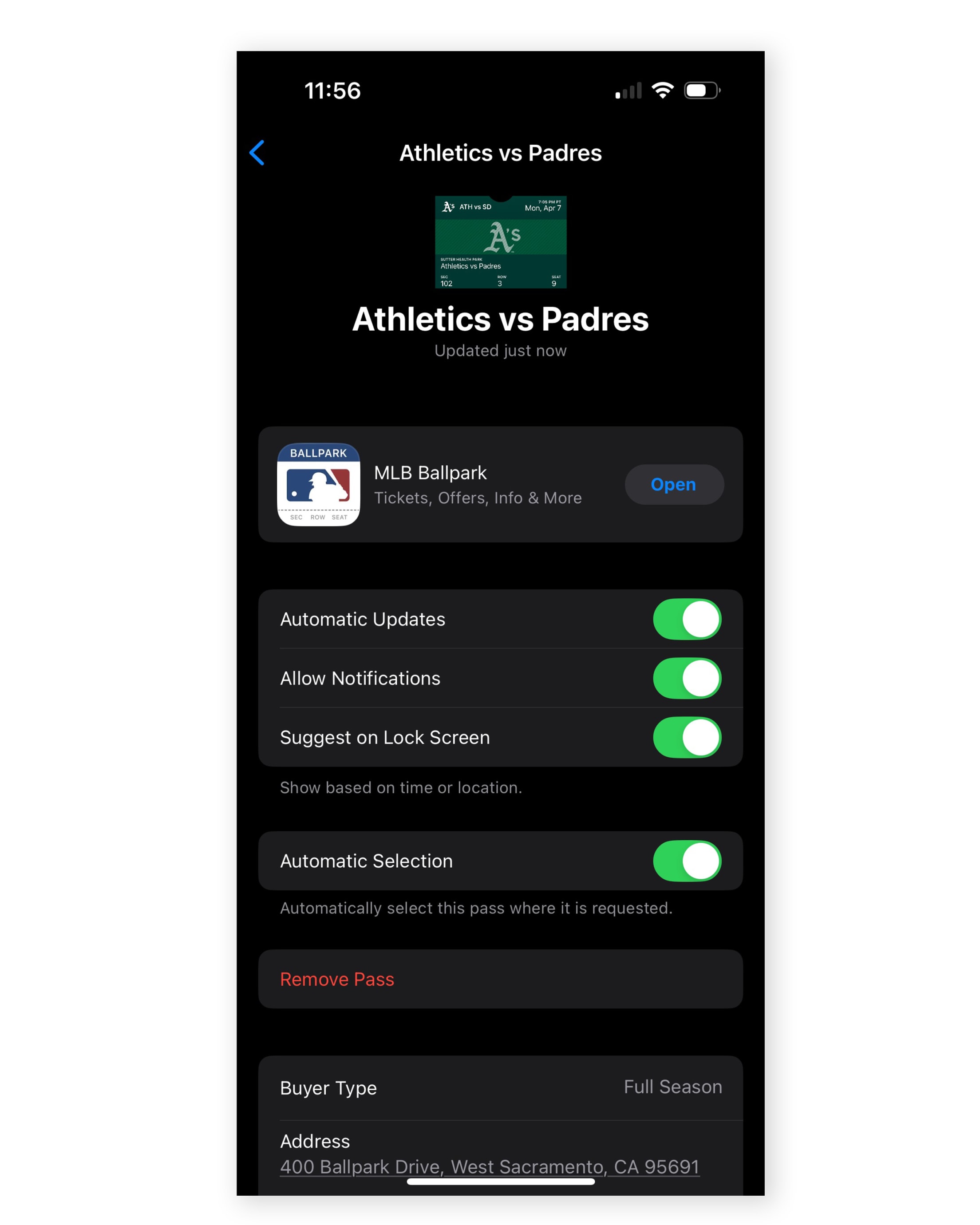 Ticket in Apple Wallet - Back
