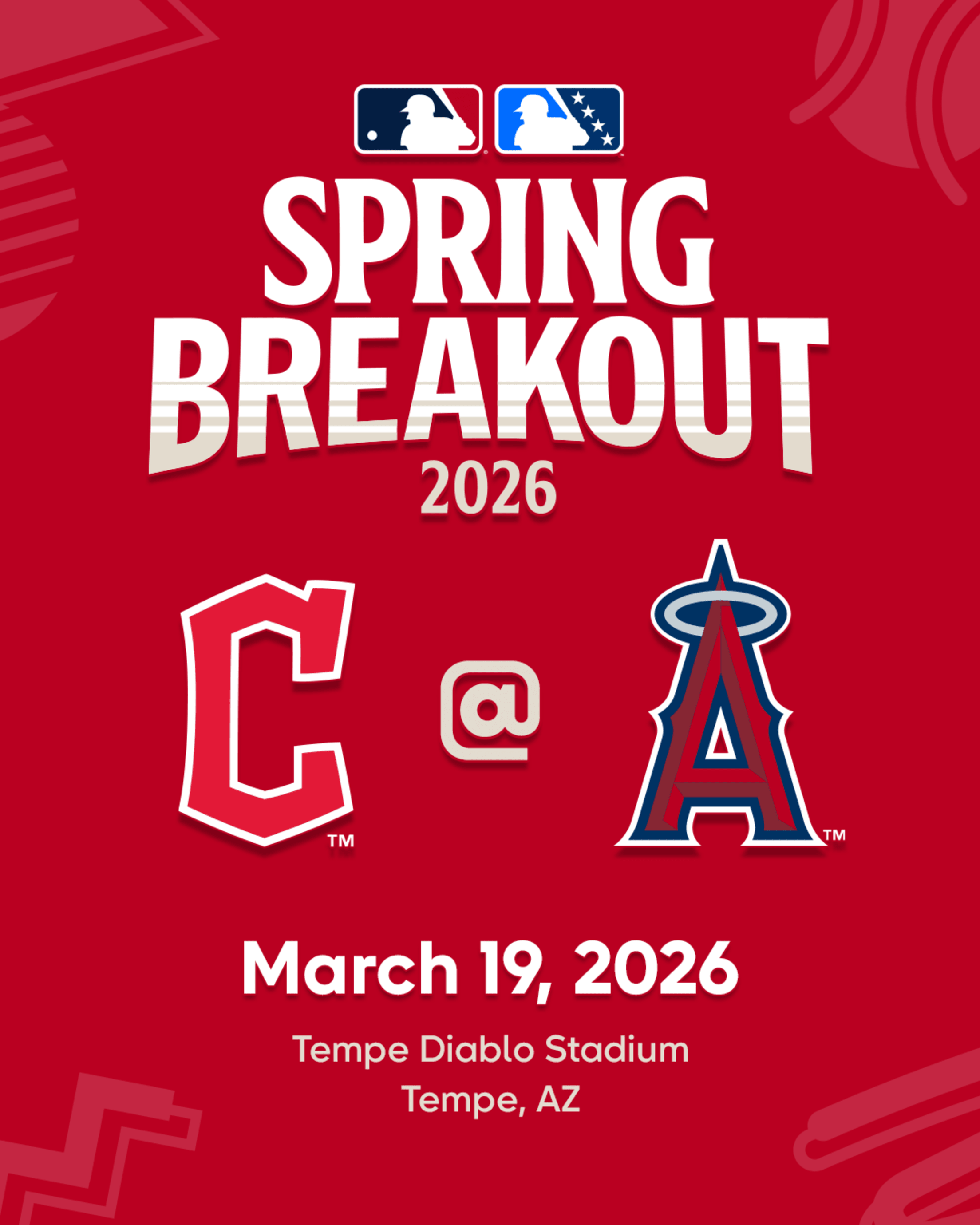 2026 MLB Spring Breakout game - Cleveland Guardians Prospects vs. Los Angeles Angels Prospects. March 19, 2026 at Tempo Diablo Stadium in Tempe, Arizona.