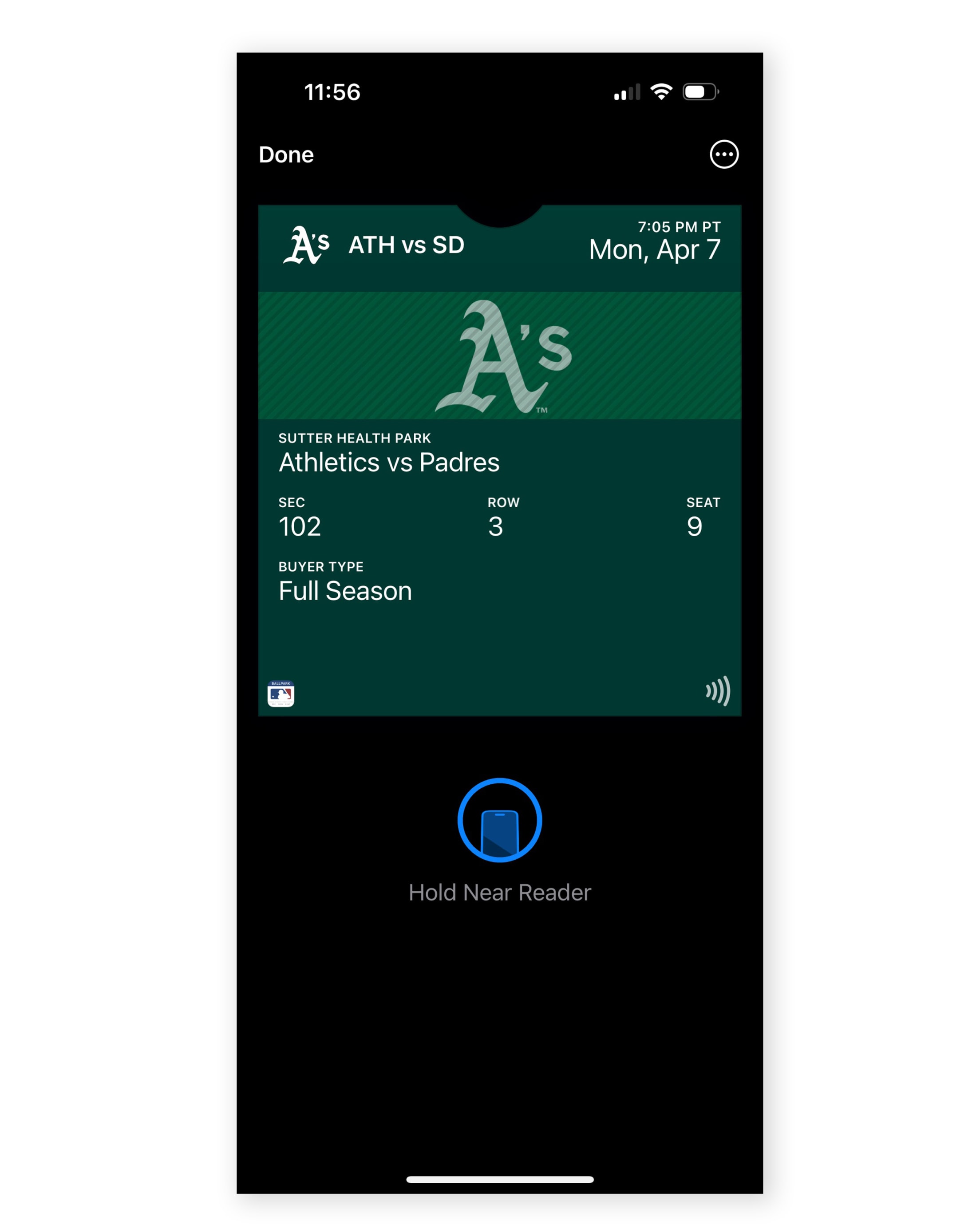 Ticket in Apple Wallet - Front