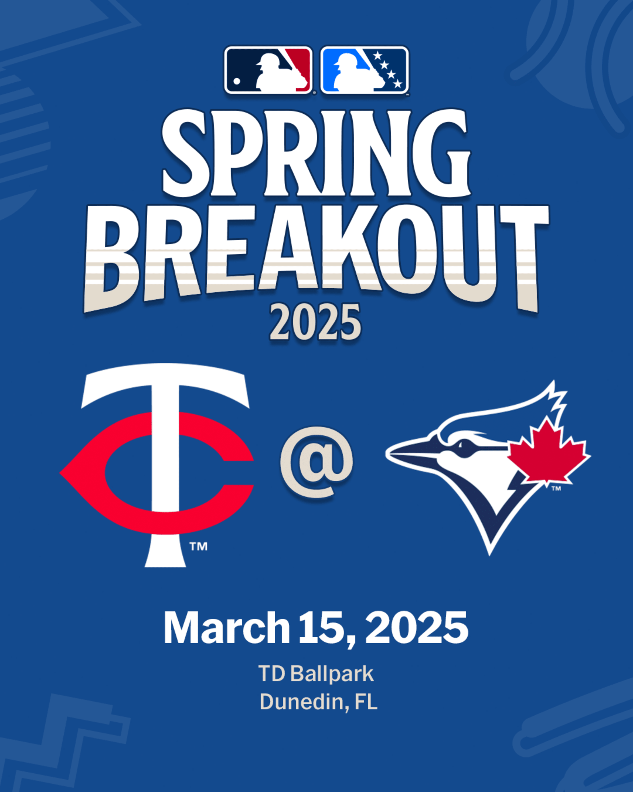 2025 MLB Spring Breakout game - Minnesota Twins Prospects vs. Toronto Blue Jays Prospects. March 15, 2025 at TD Ballpark in Dunedin, Florida.