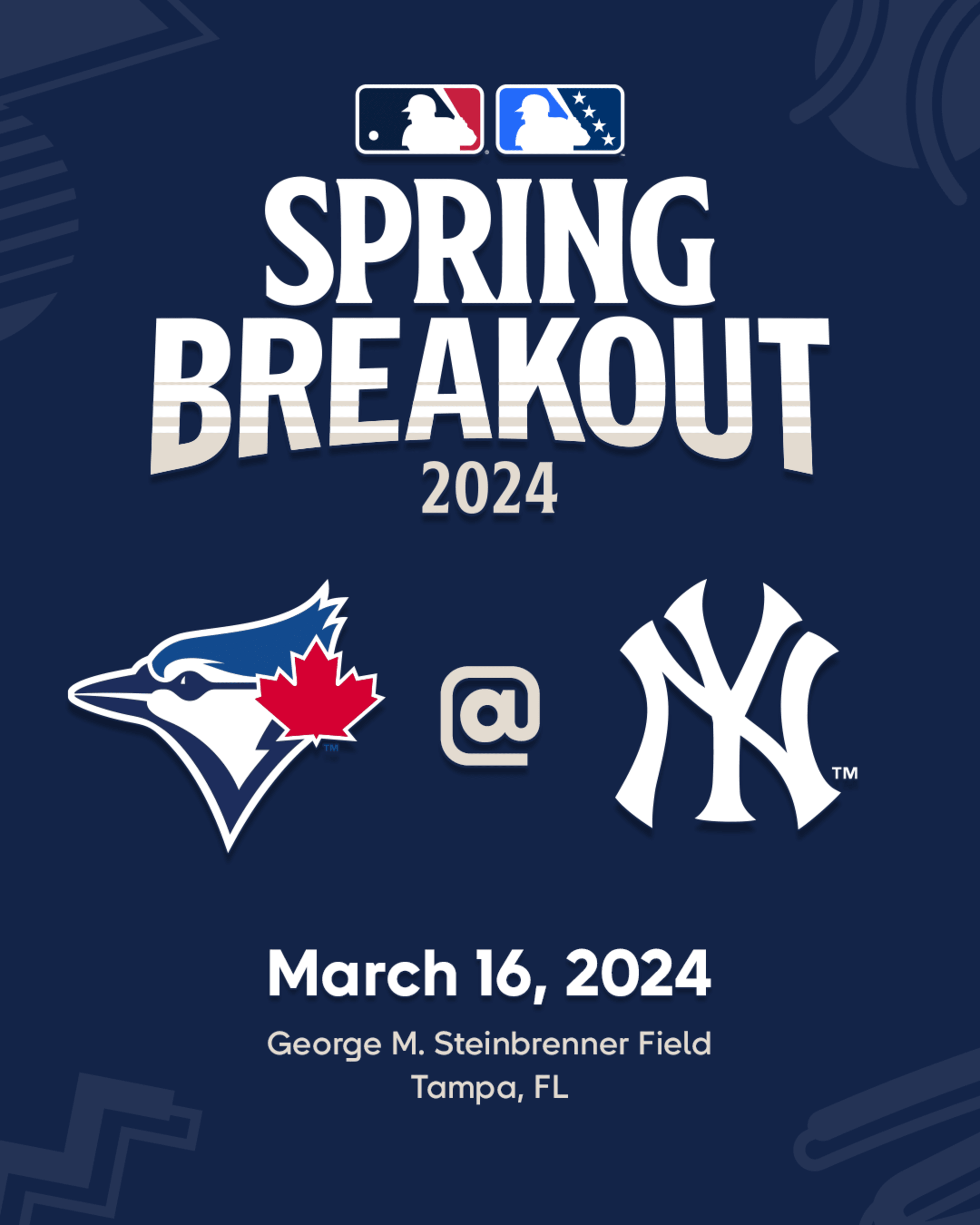 MLB Spring Breakout 2024. Toronto Blue Jays at New York Yankees. March 16, 2024. George M. Steinbrenner Field in Tampa, Florida.
