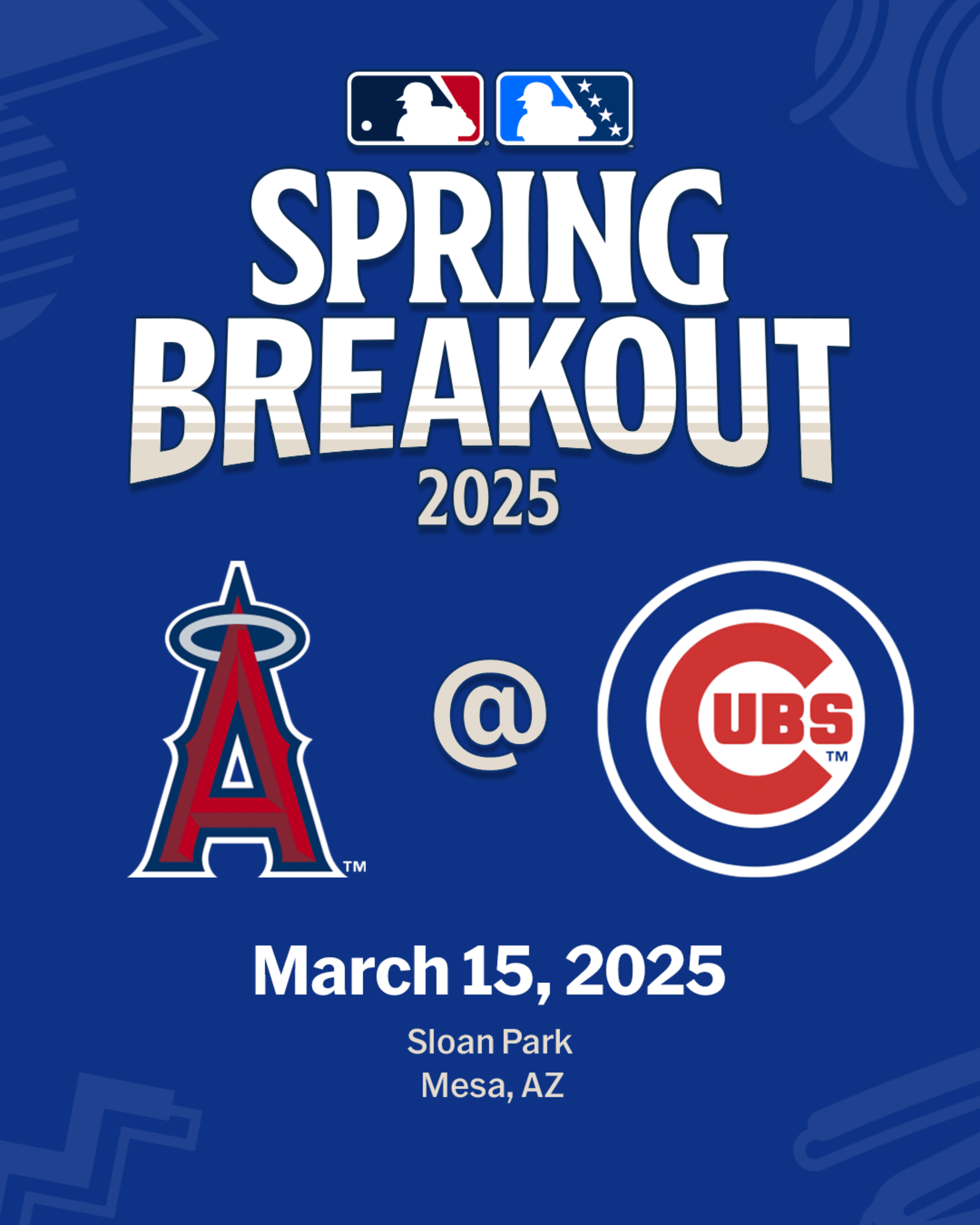 2025 MLB Spring Breakout game - Los Angeles Angels Prospects vs. Chicago Cubs Prospects. March 15, 2025 at Sloan Park in Mesa, Arizona.