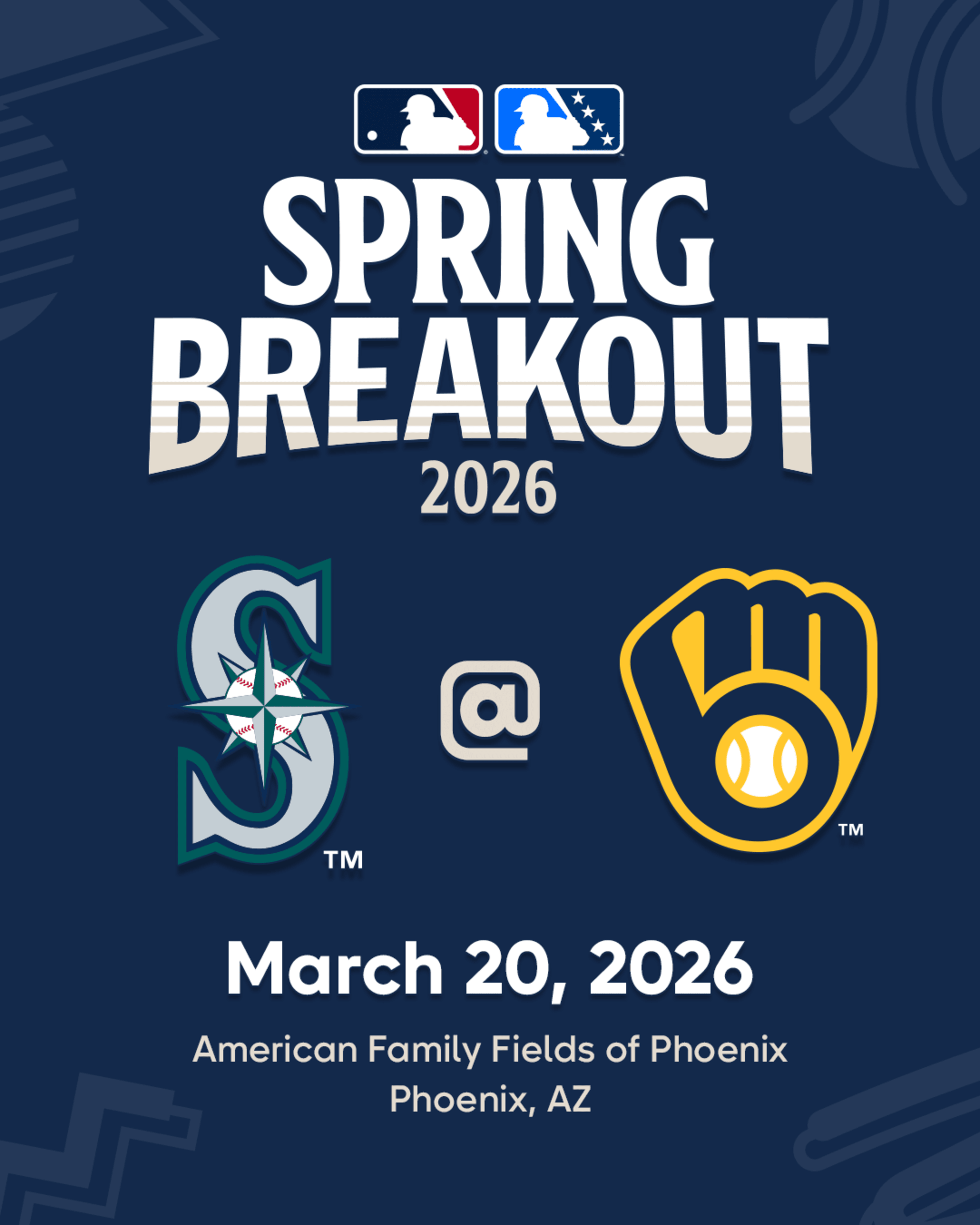 2026 MLB Spring Breakout game - Seattle Mariners Prospects vs. Milwaukee Brewers Prospects. March 20, 2026 at American Family Fields of Phoenix in Phoenix, Arizona.