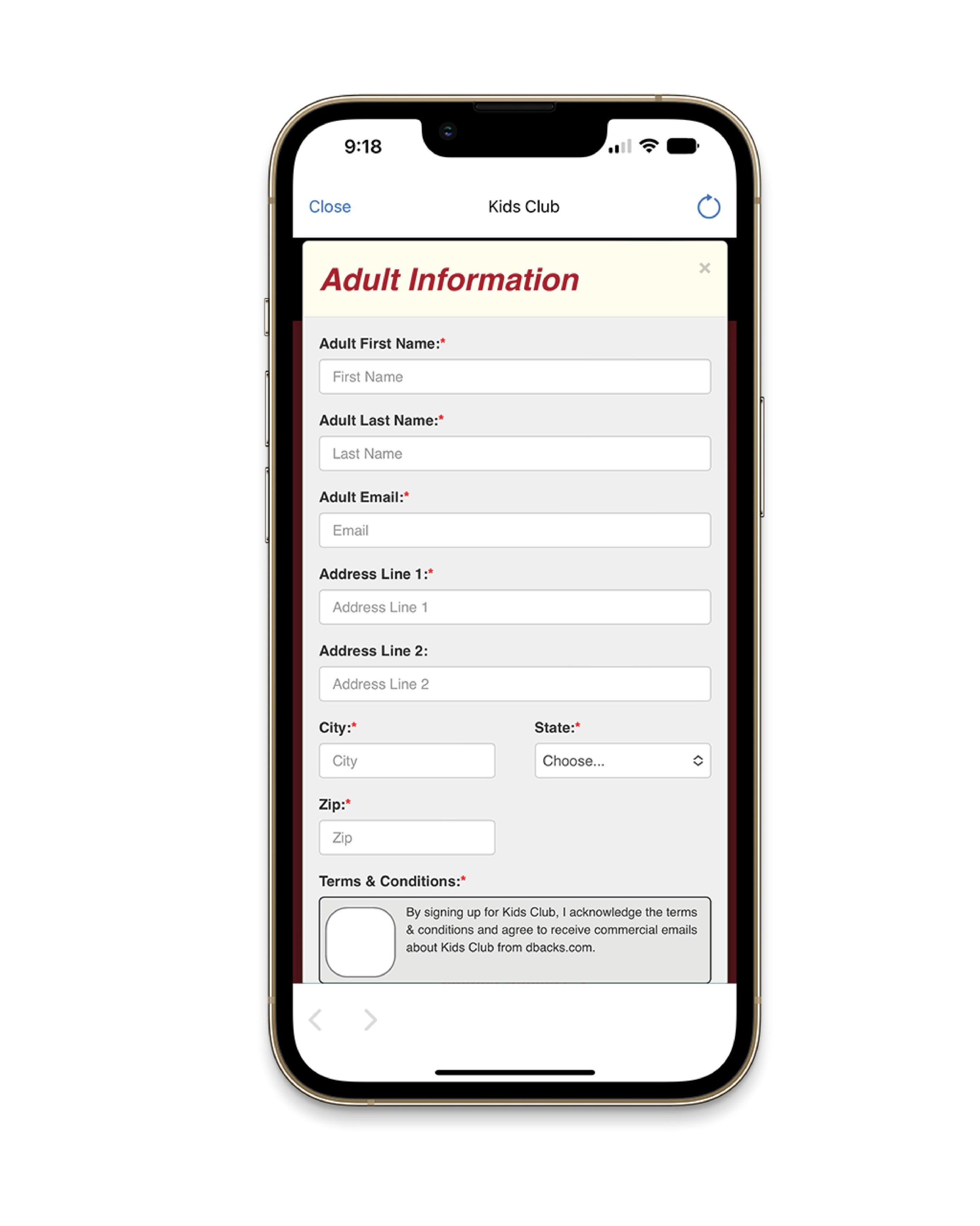 Kids Club new member sign up