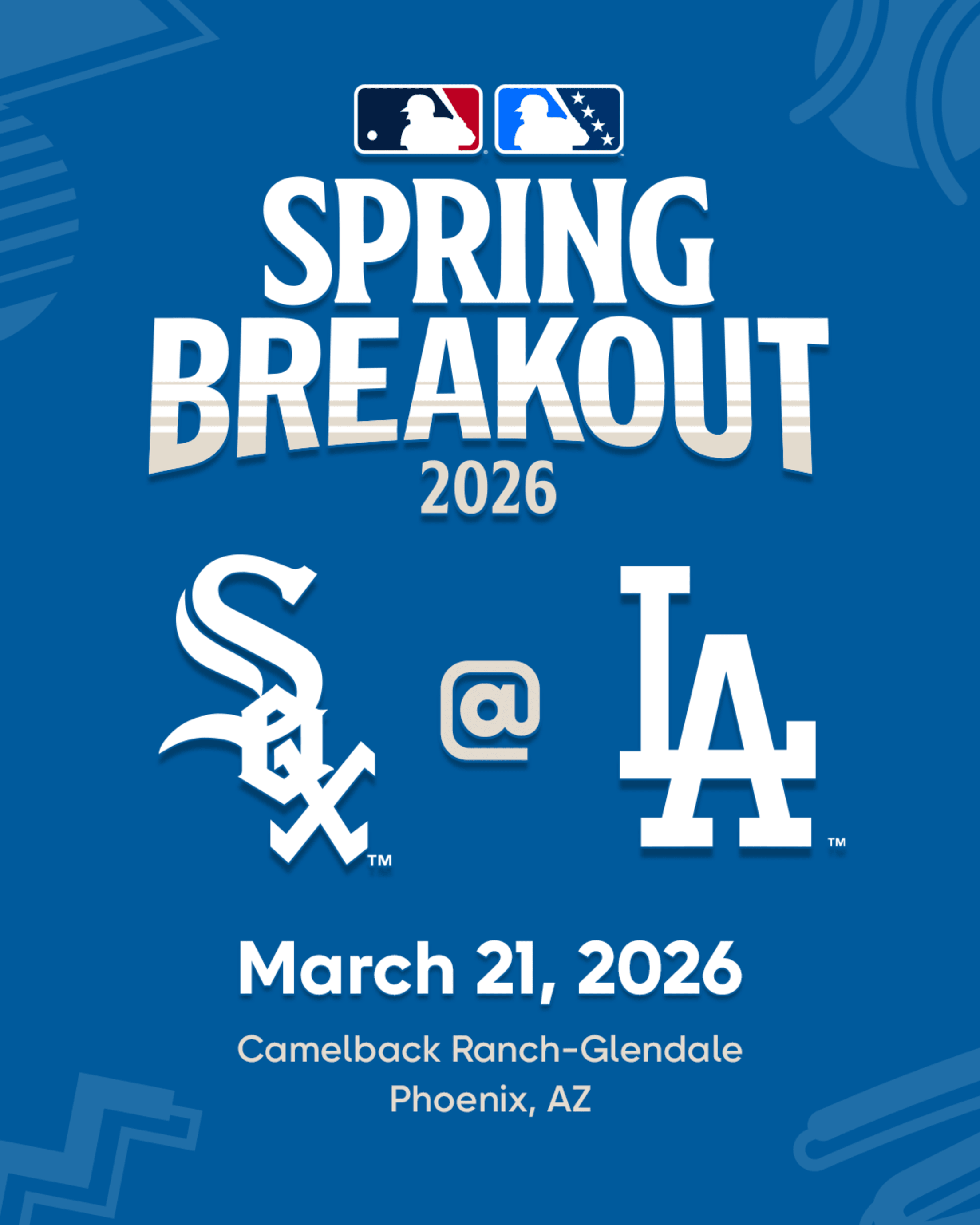 2026 MLB Spring Breakout game - Chicago White Sox Prospects vs. Los Angeles Dodgers Prospects. March 21, 2026 at Camelback Ranch-Glendale in Phoenix, Arizona.