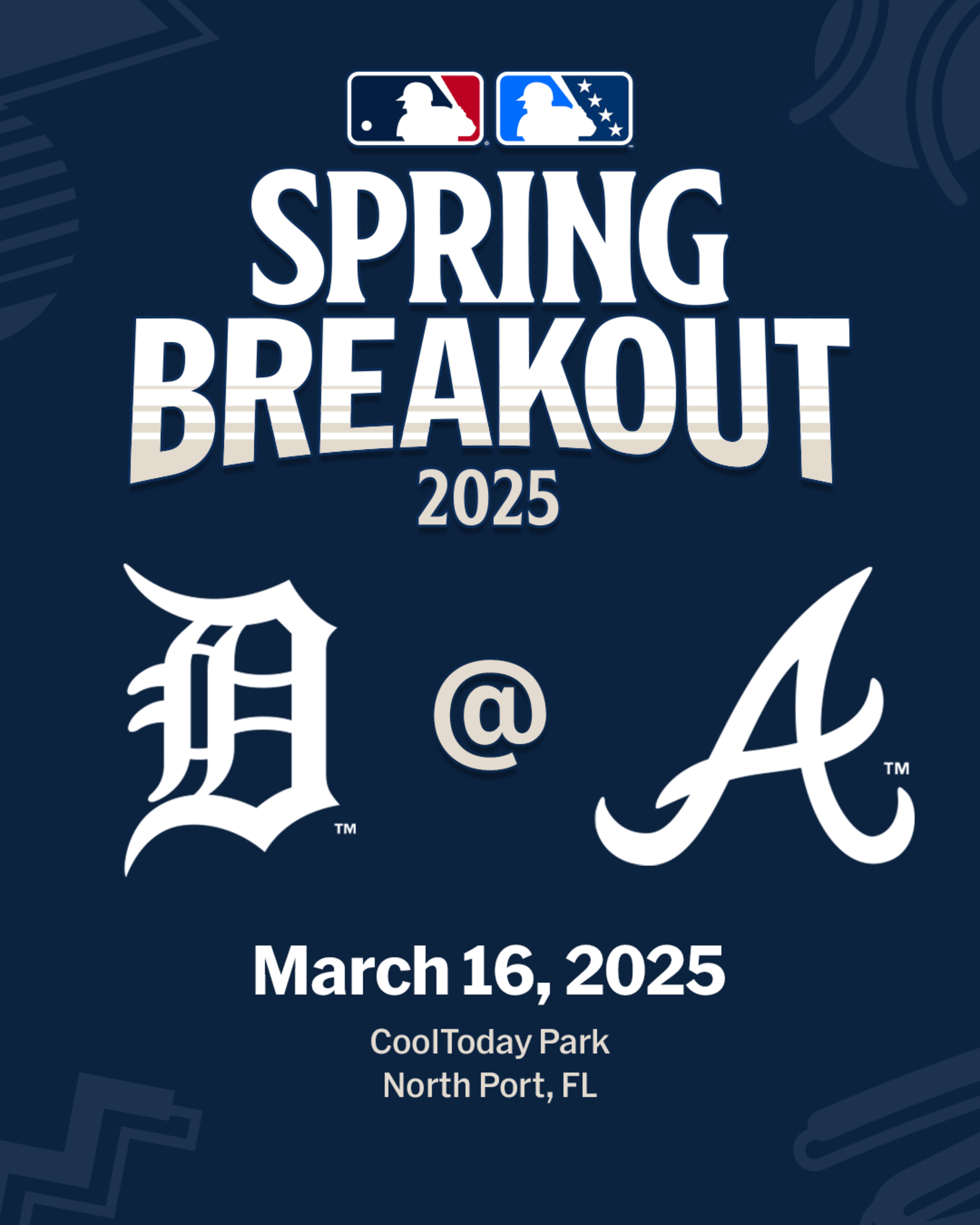 2025 MLB Spring Breakout game - Detroit Tigers Prospects vs. Atlanta Braves Prospects. March 16, 2025 at CoolToday Park in North Port, Florida.