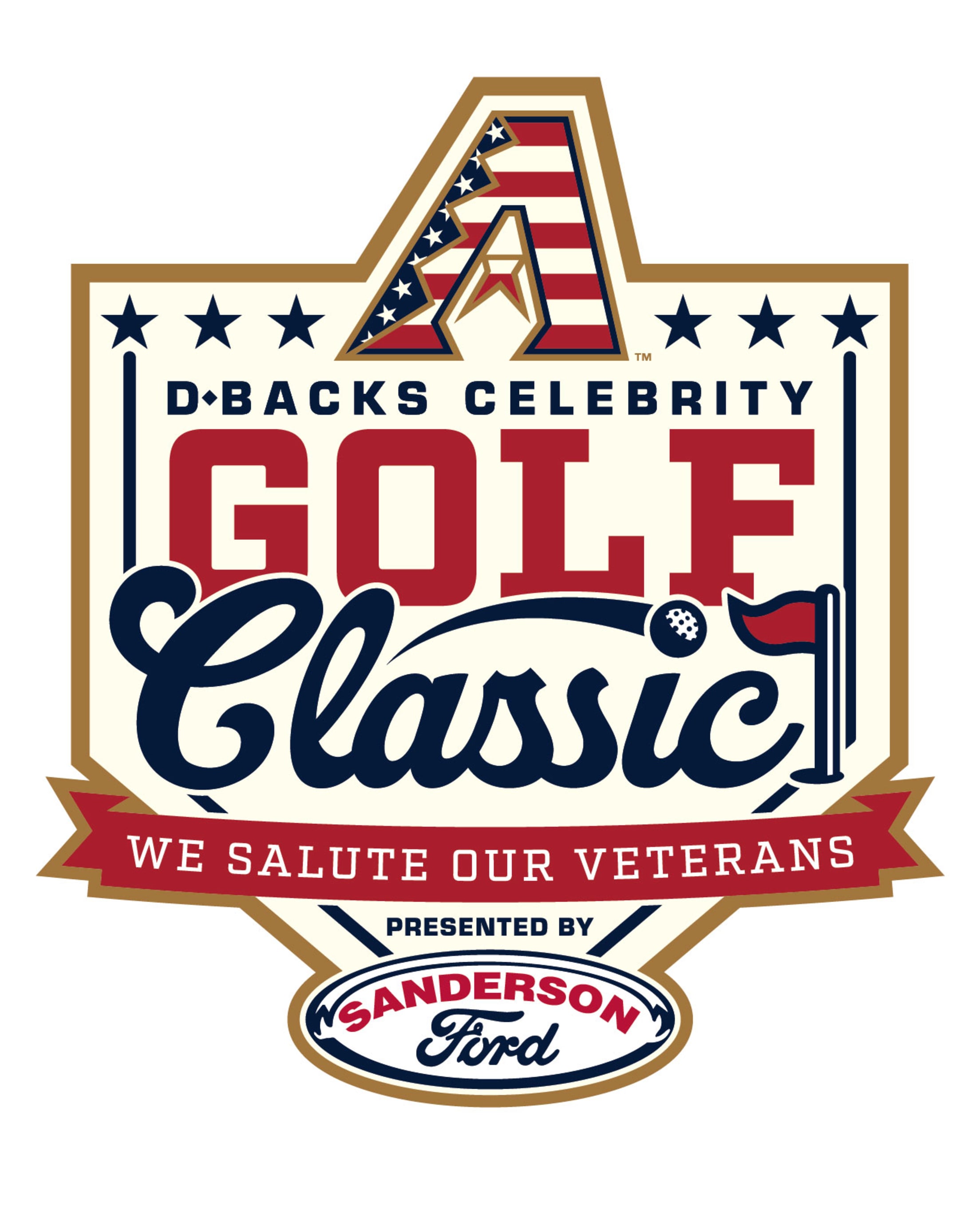 D-backs Celebrity Golf Classic logo - We Salute Our Veterans - Presented by Sanderson Ford