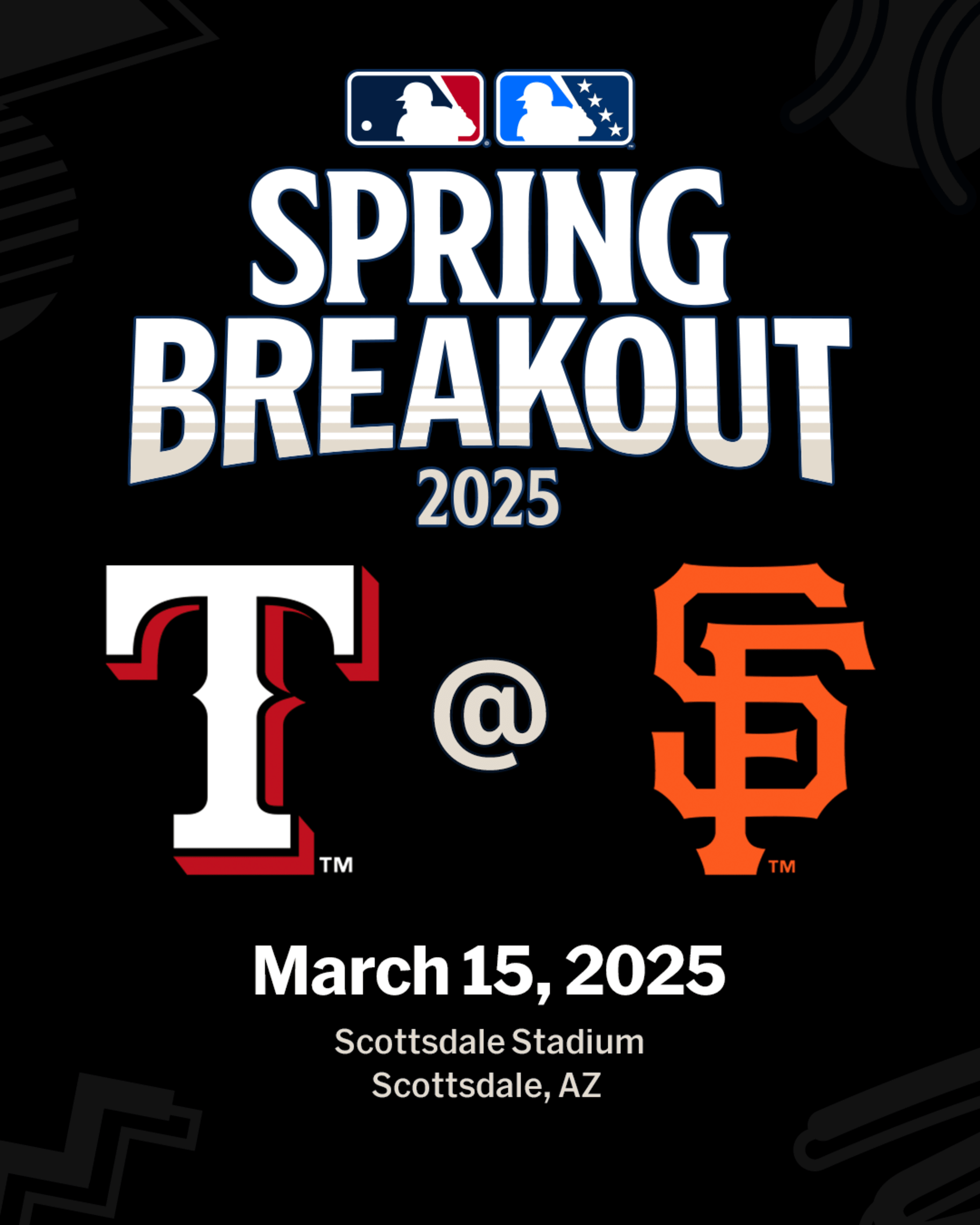 2025 MLB Spring Breakout game - Texas Rangers Prospects vs. San Francisco Giants Prospects. March 15, 2025 at Scottsdale Stadium in Scottsdale, Arizona.
