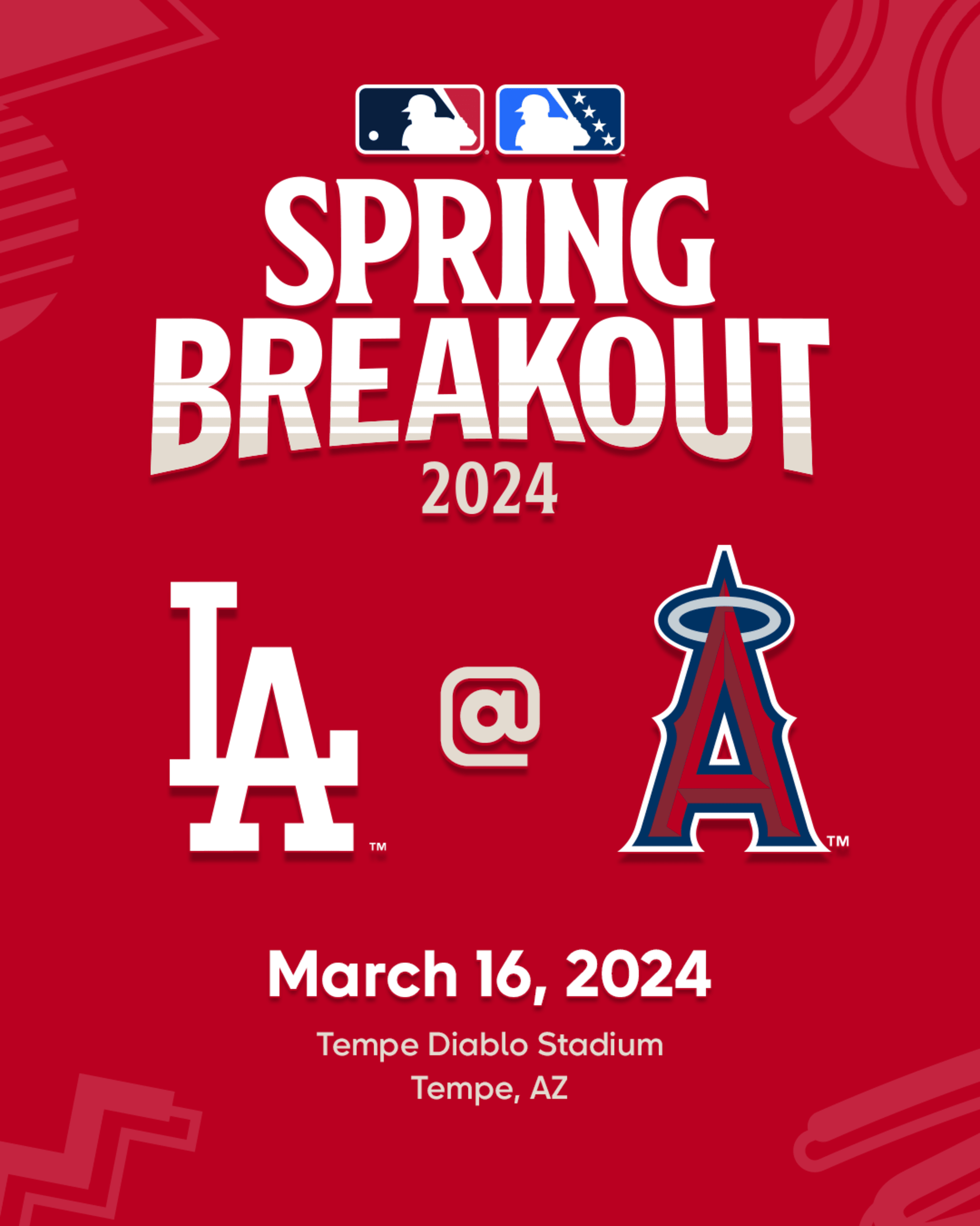 MLB Spring Breakout 2024. Los Angeles Dodgers at Los Angeles Angels. March 16, 2024. Tempe Diablo Stadium in Tempe, Arizona.