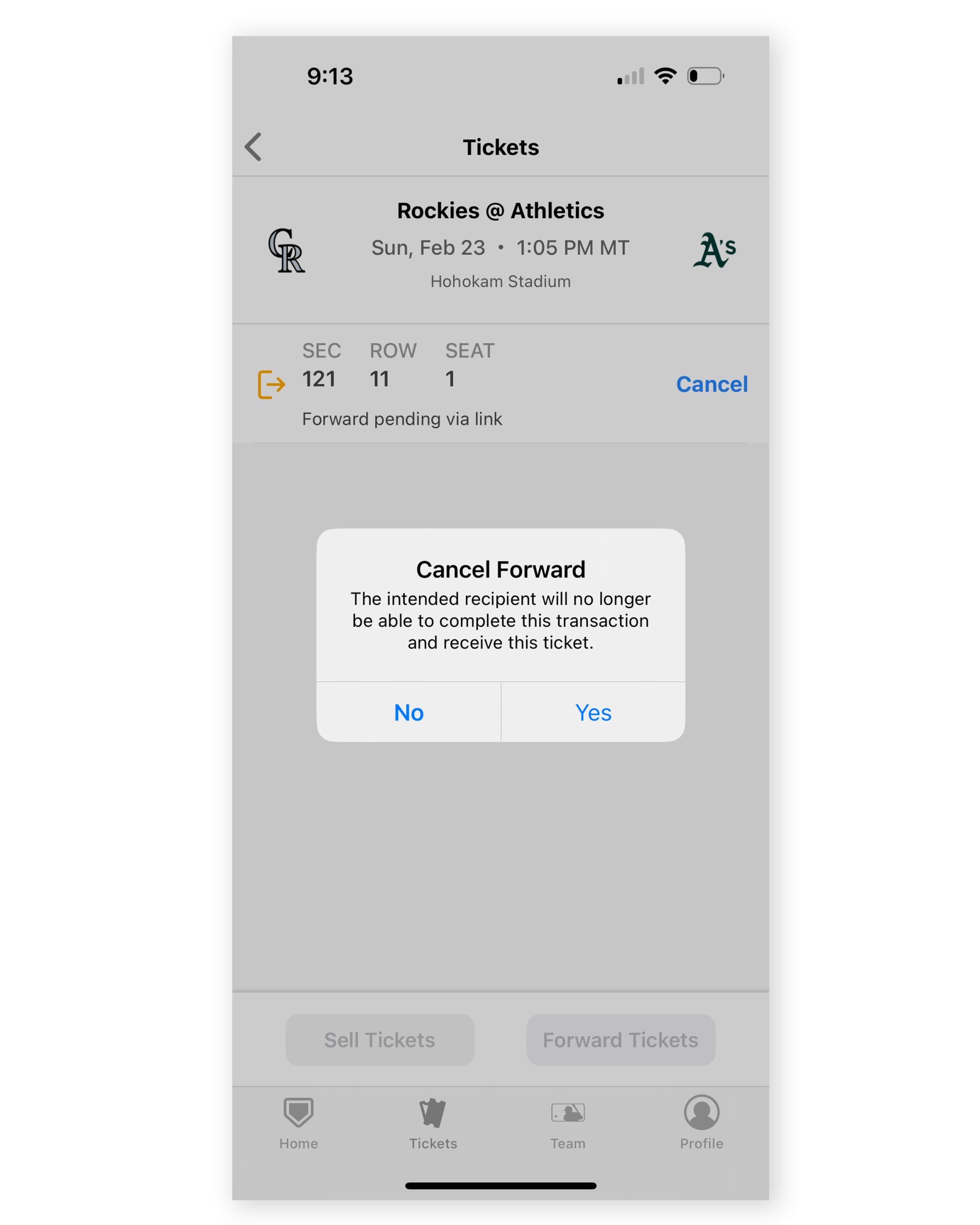 To cancel a forward, click "Cancel" & confirm "Yes"