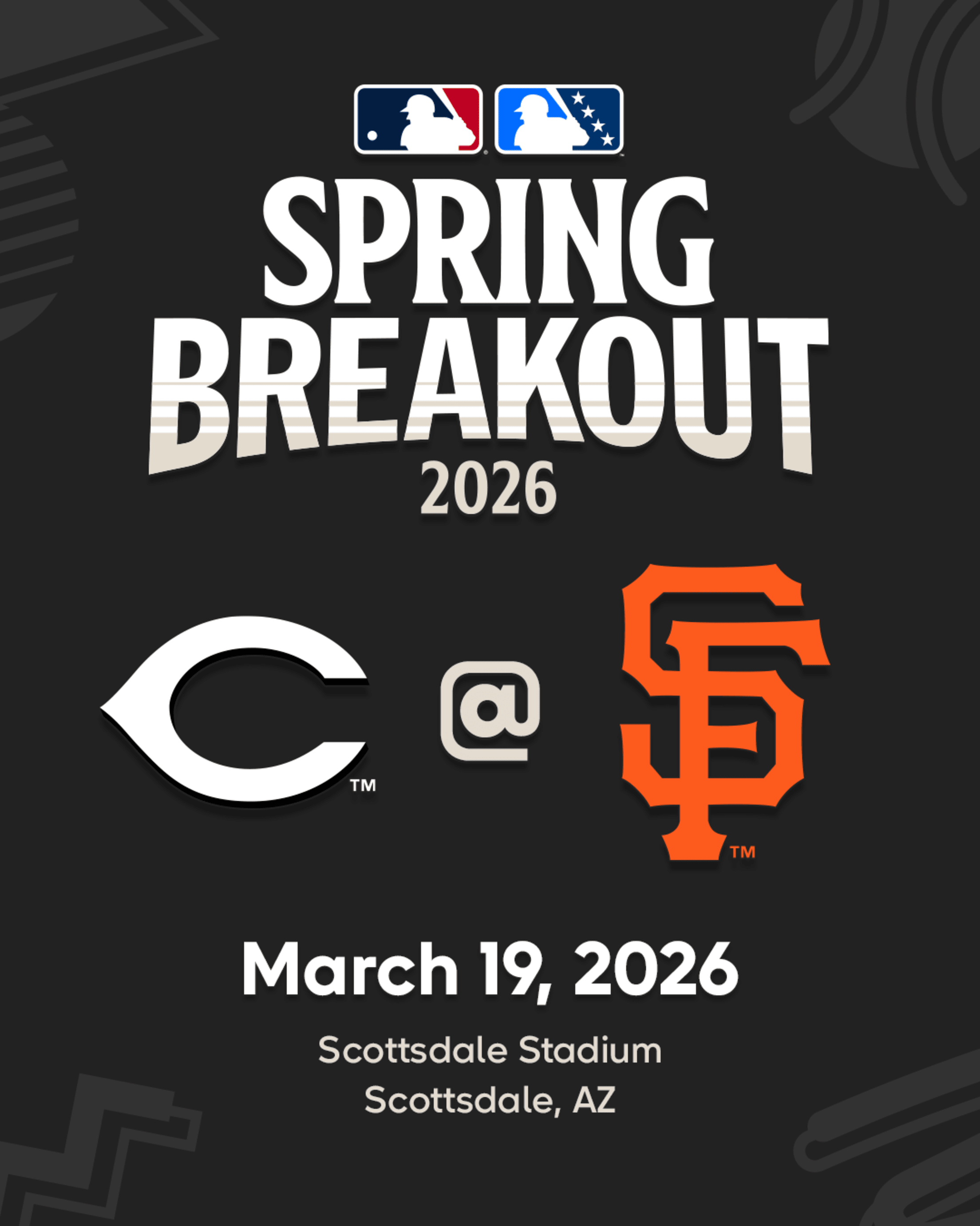 2026 MLB Spring Breakout game - Cincinnati Reds Prospects vs. San Francisco Giants Prospects. March 19, 2026 at Scottsdale Stadium in Scottsdale, Arizona.