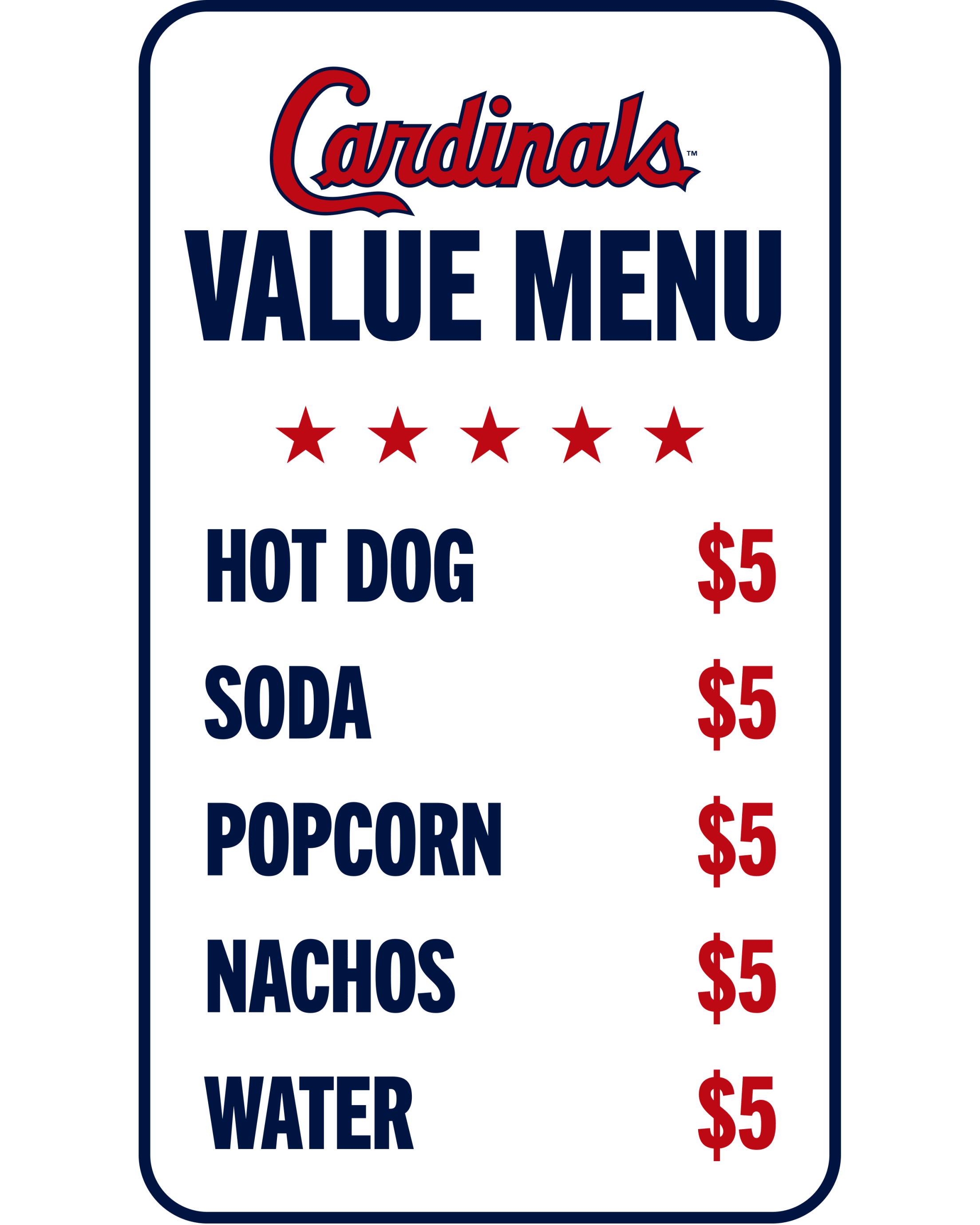 Cardinals Value Menu