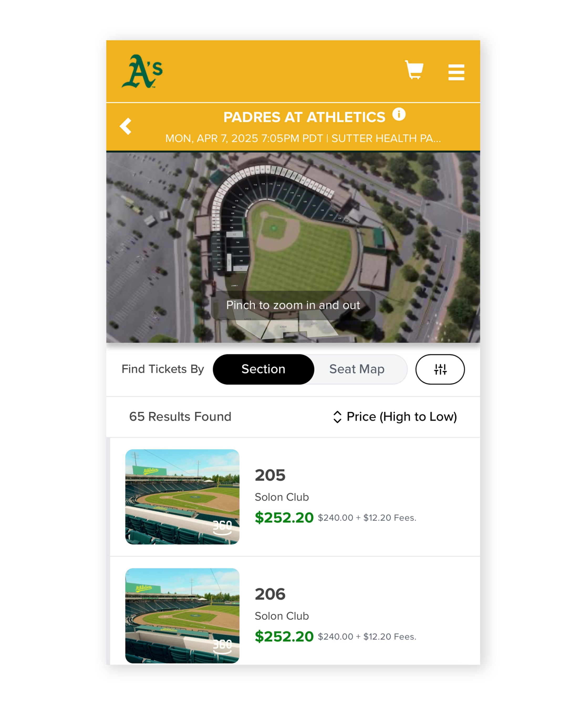 Buying Tickets > Find a Seat > Select Section
